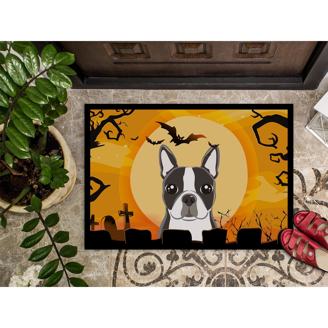 Halloween Boston Terrier Door Mat