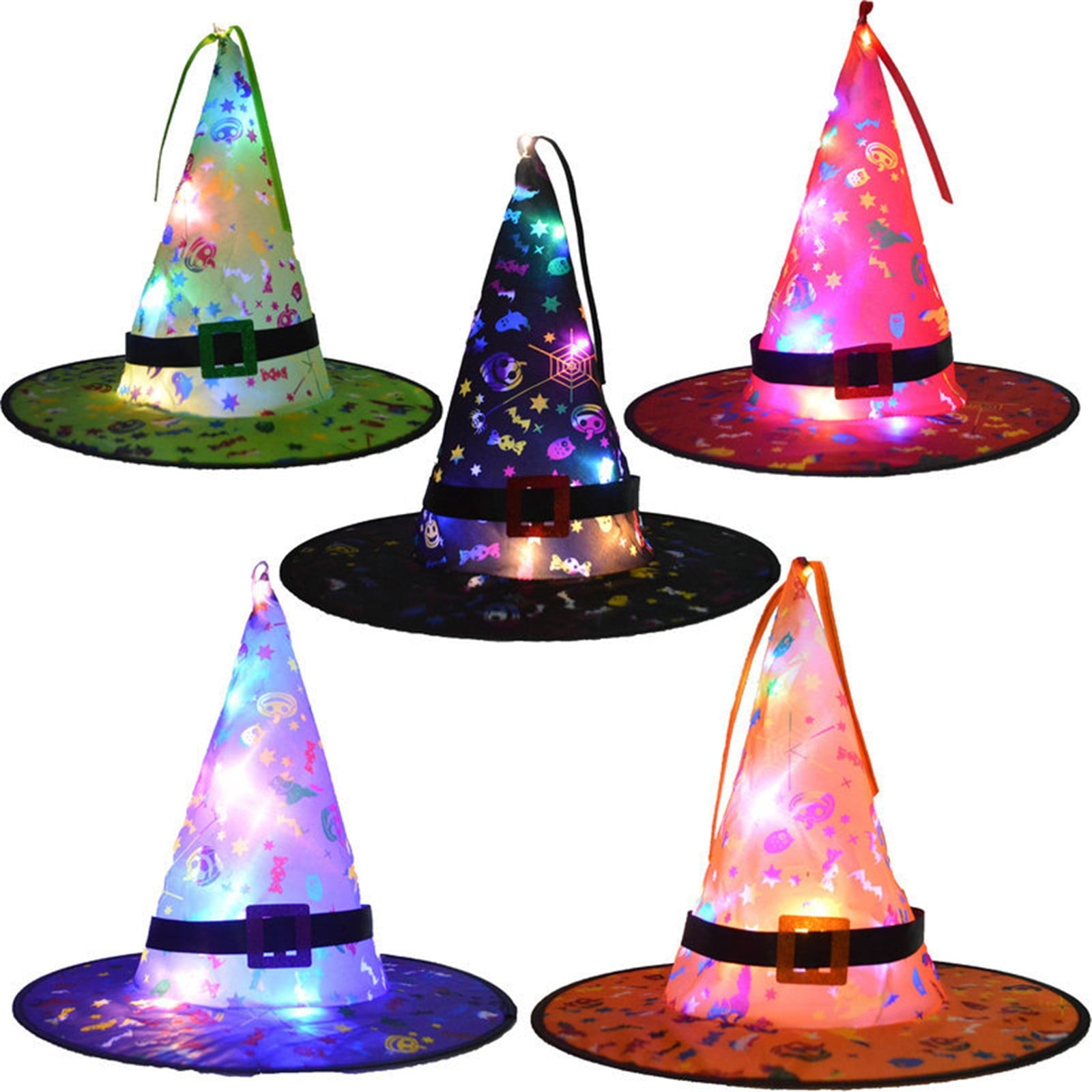OAVQHLG3B Halloween Decorations Witch Hat Lights, Halloween LED Hanging Lighted Glowing Witch Hats Battery Operated String Lights for Outdoor Indoor Yard Tree Garden Party Décor