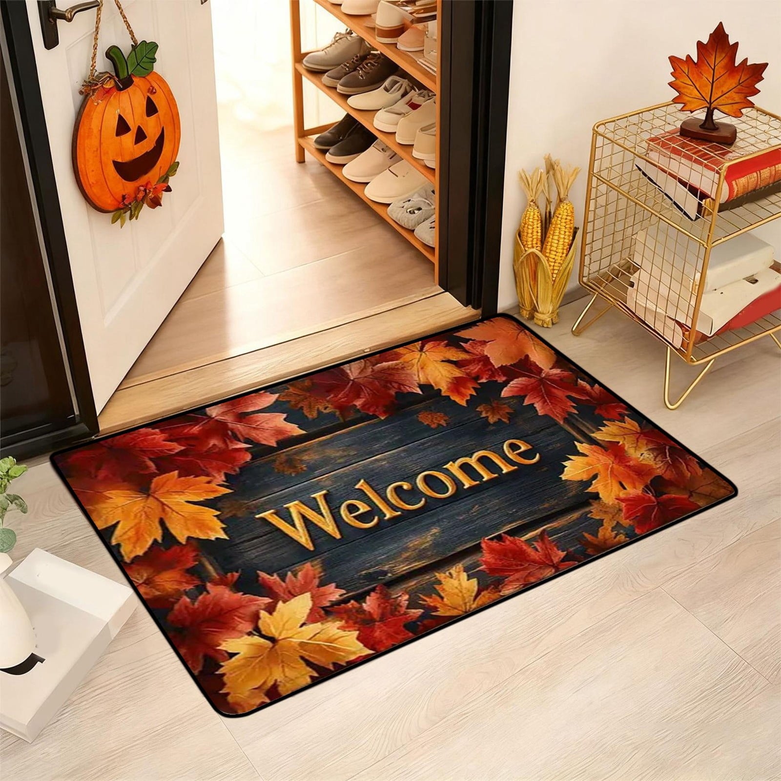 Autumn Door Mat for Entryway, 16x24 Inch, Fall-Themed Floor Doormat for Home Decor, Non-Slip Rug Mat for Living Room, Kitchen, Bedroom, Gifts for Fall Lovers (E)