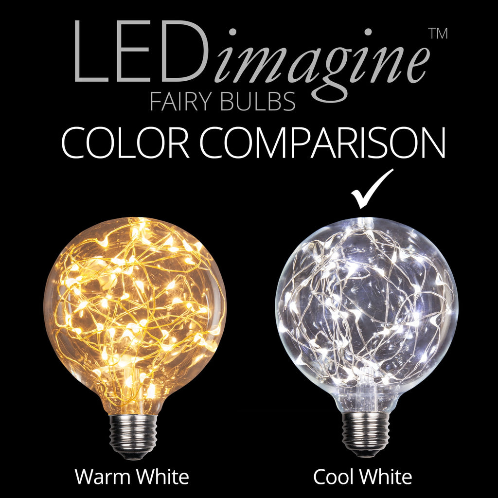 LEDimagine G80 Fairy Light Bulb, 50 Multicolor Color Changing LED Diodes Inside, Clear Glass Finish, E26 Base