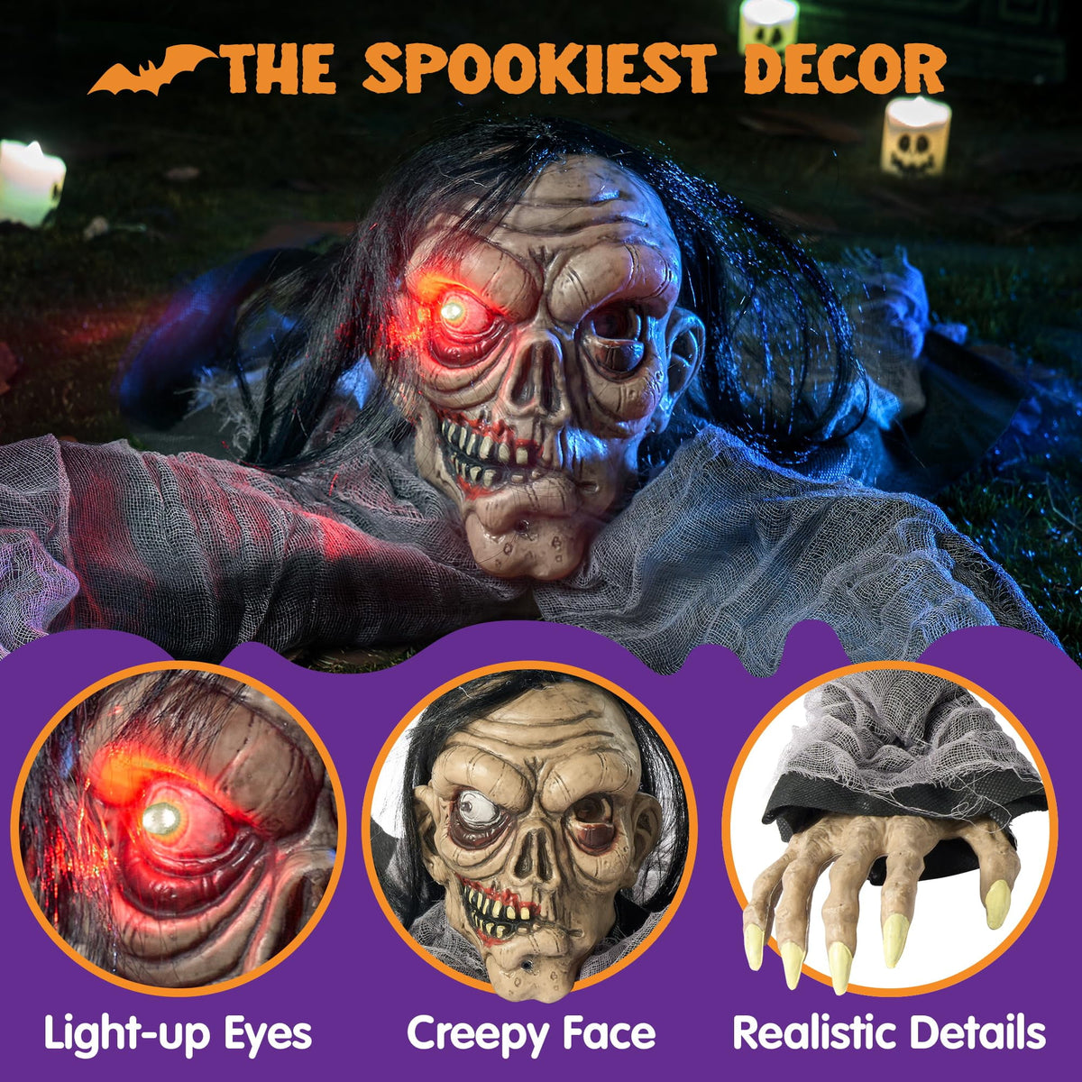 Joyfy Halloween Groundbreaker Halloween Decorations Zombie with Sound and Flashing Eyes,Outdoor Scary Halloween Yard Decorations