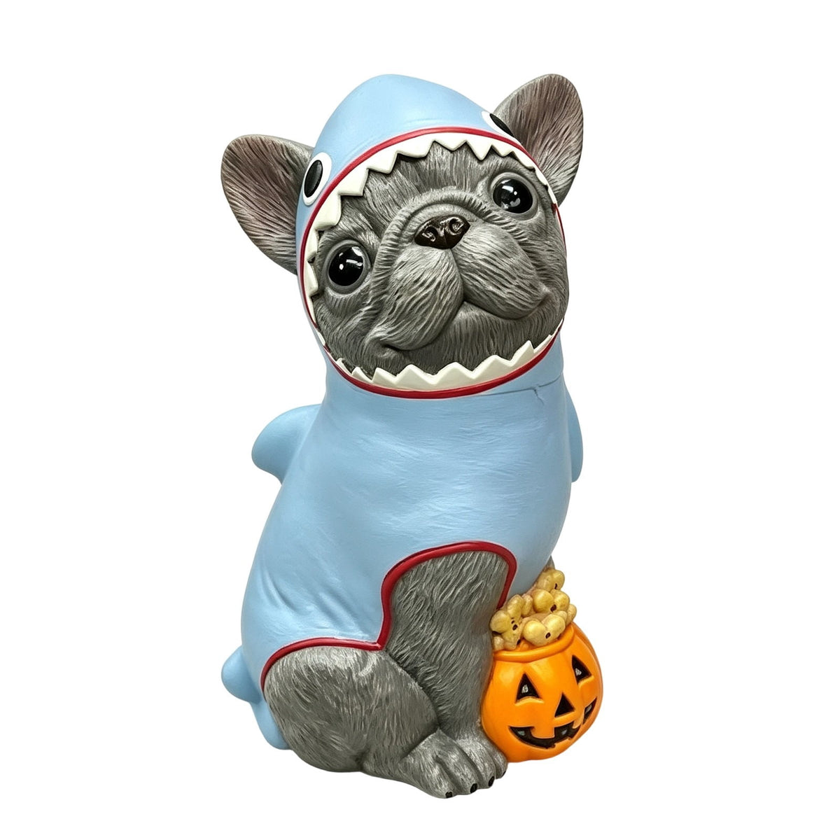 Clearance Halloween Schnauzer Bat Figurine with Ghost Bucket, 8 inch Resin Cute Dog Gifts Tabletop Decor