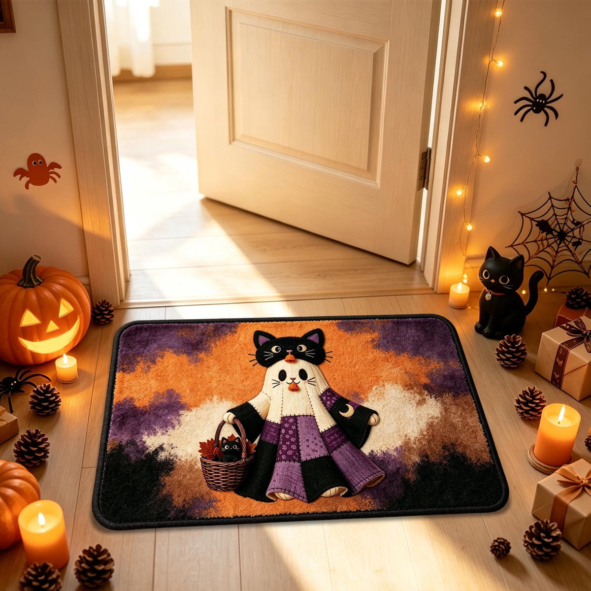 Halloween Doormat Ghost Bath Mat 23.6x15.7in Secure-Grip Absorbent Soft Faux Fur Rug for Bathroom Bedroom Living Room Decor by OVFUIZ