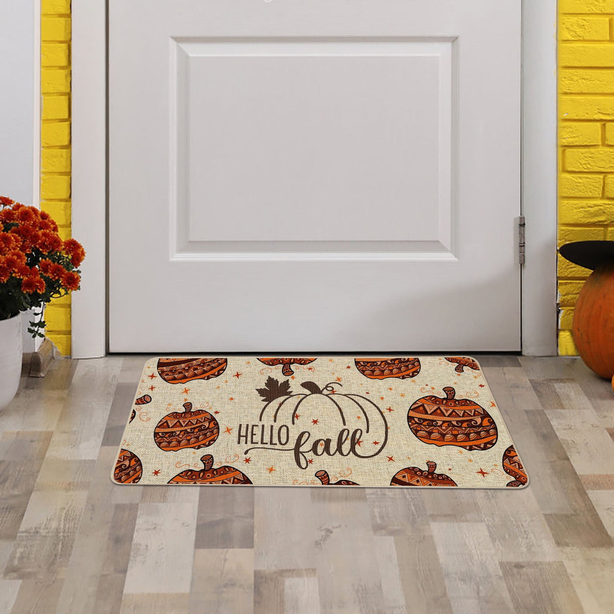 chaungfeng Welcome Fall Door Mat, Seasonal Pumpkin Decorative Doormat, Thick Non-Slip Rugs, for Indoor Outdoor Entrance Floor, Halloween Thanksgiving Decoration (23.6"X15.7")