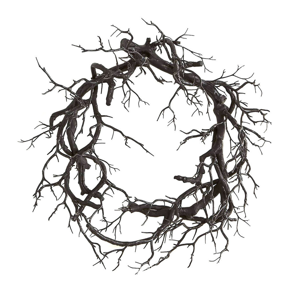 18 Inch Black Artificial Dead Branch Wreath, Twisted Bare Twig Halloween Wreath Frame, Spooky Gothic Twig Garland Base for Front Door Table Centerpiece Halloween DIY Decor