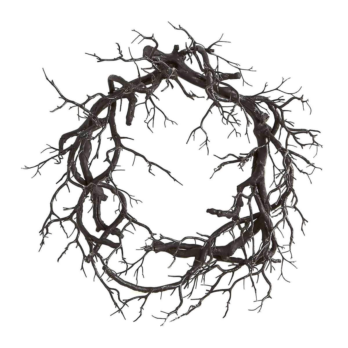 18 Inch Black Artificial Dead Branch Wreath, Twisted Bare Twig Halloween Wreath Frame, Spooky Gothic Twig Garland Base for Front Door Table Centerpiece Halloween DIY Decor