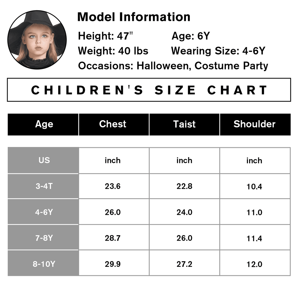 Girls Deluxe Witch Costume, 4 Pcs Dress Hat Cape Bag Velvet Black Suit for Kids Halloween Party Fancy Dress Up 4-6Y