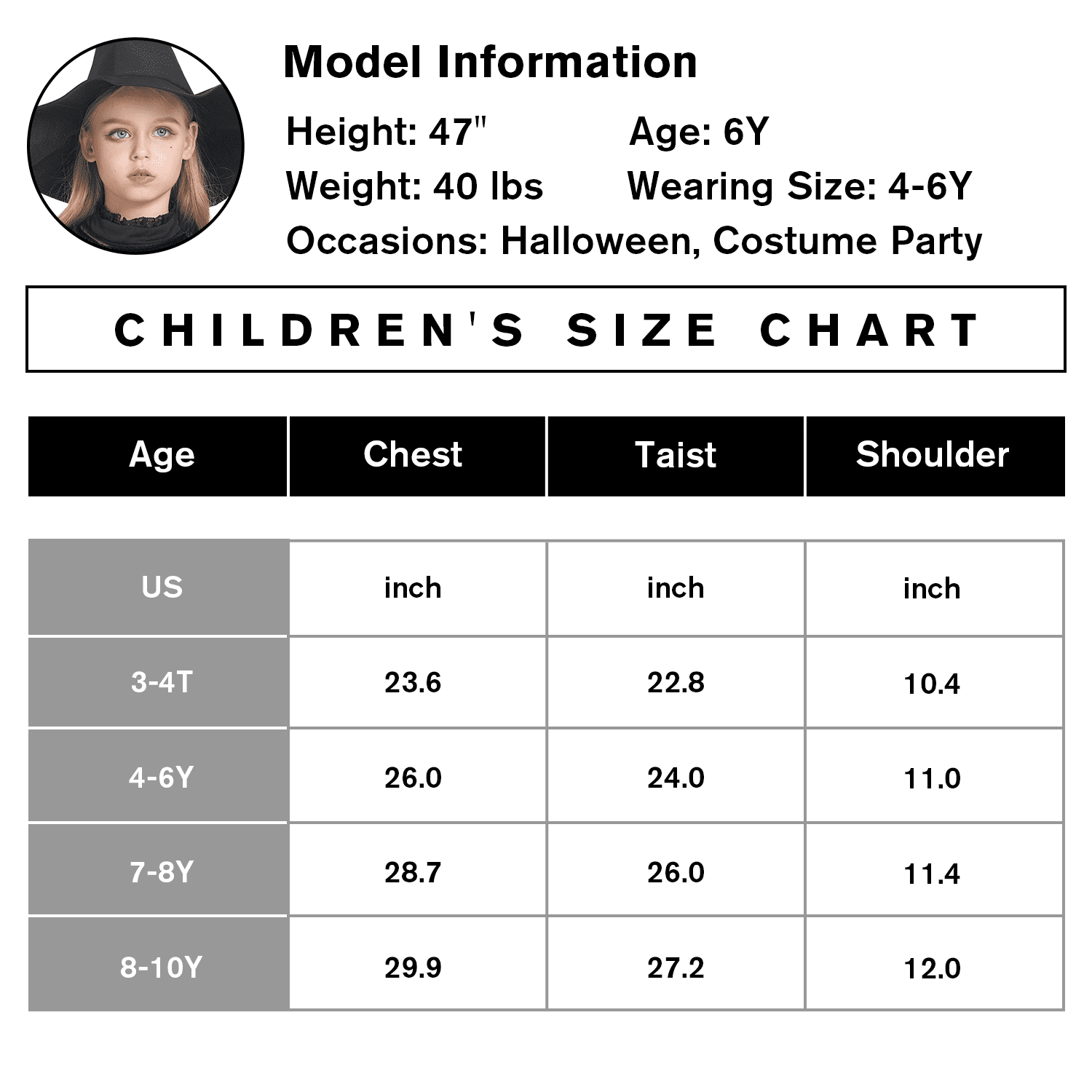 Girls Deluxe Witch Costume, 4 Pcs Dress Hat Cape Bag Velvet Black Suit for Kids Halloween Party Fancy Dress Up 4-6Y
