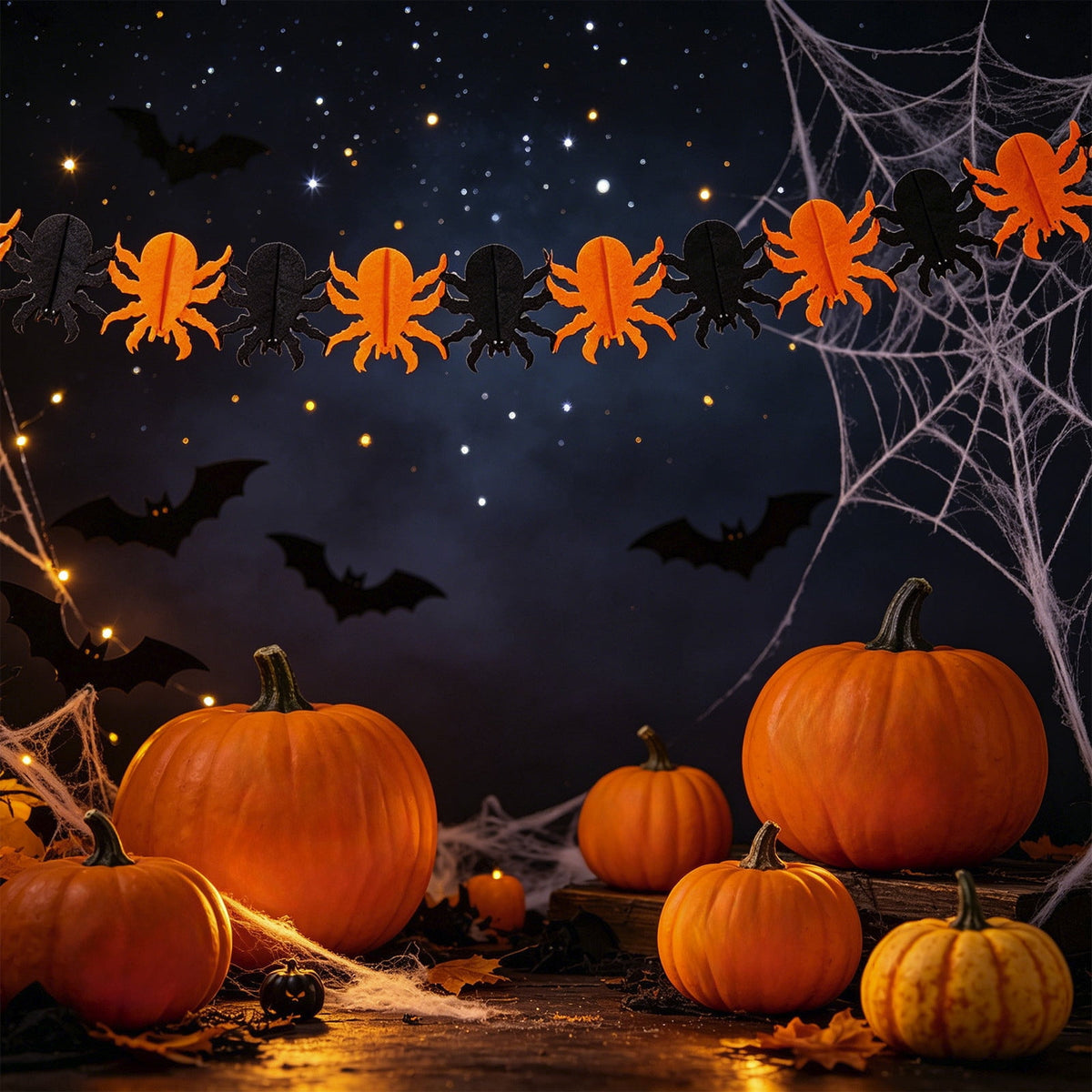 Halloween Paper Banner Decorations, 9.8Ft Orange Black Spider Bunting Garland Banners Decor for Wall Home Indoor Outdoor Birthday Party Supplies