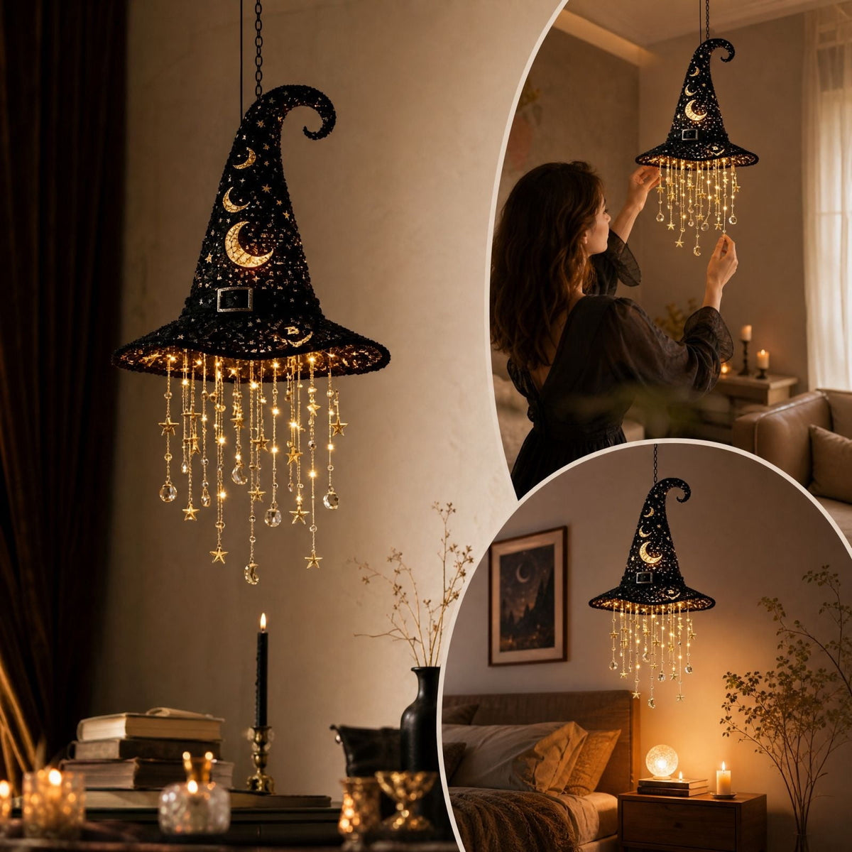 Stijggn Witch Hat Lights Halloween Glowing Lights, Waterproof Hanging Witch Hat Decorations, Warm Light Festival Ornaments for Indoor Outdoor Yard Garden Party Halloween Decor