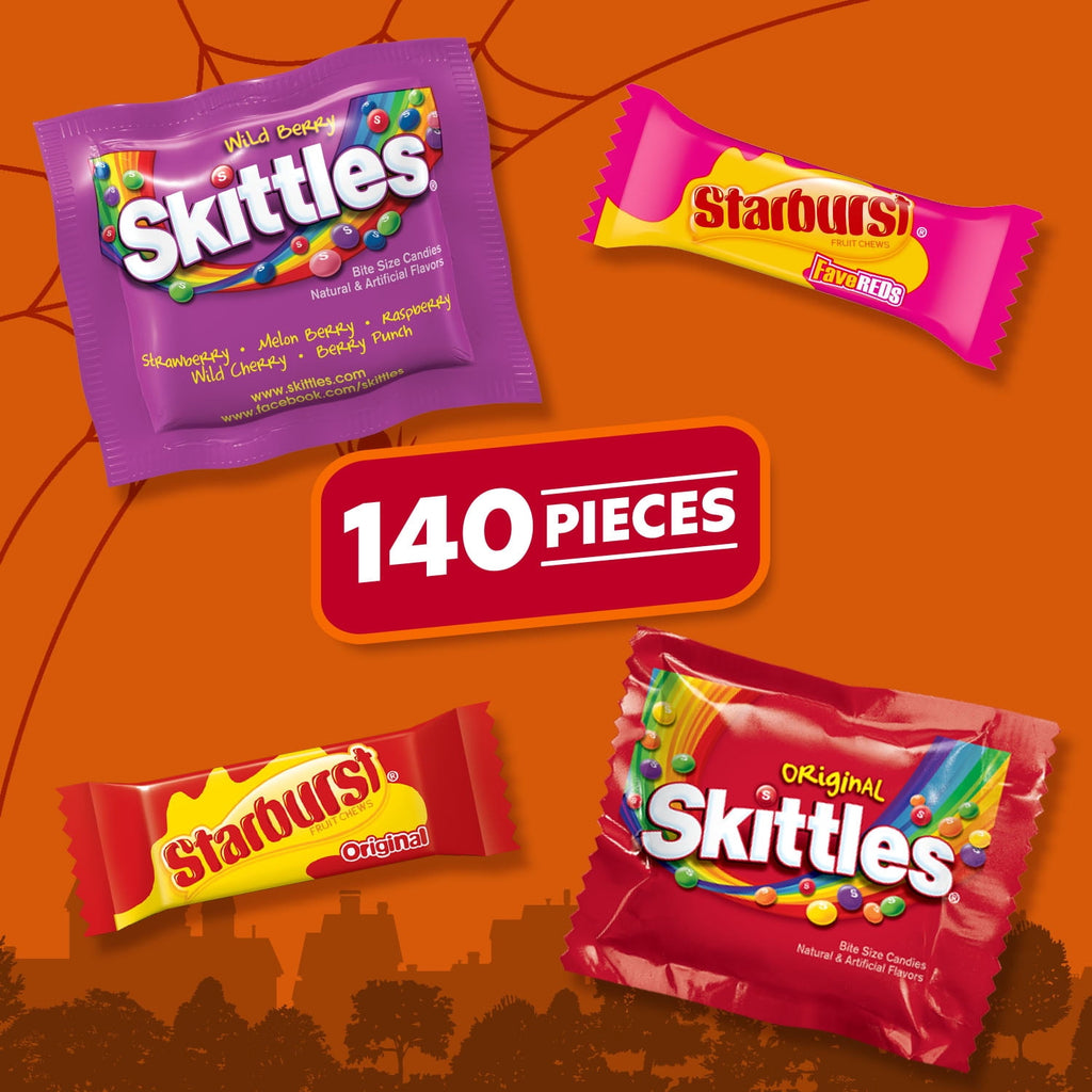 Skittles & Starburst Fun Size Chewy Halloween Candy Variety Pack, 20 Ct Bulk Bag