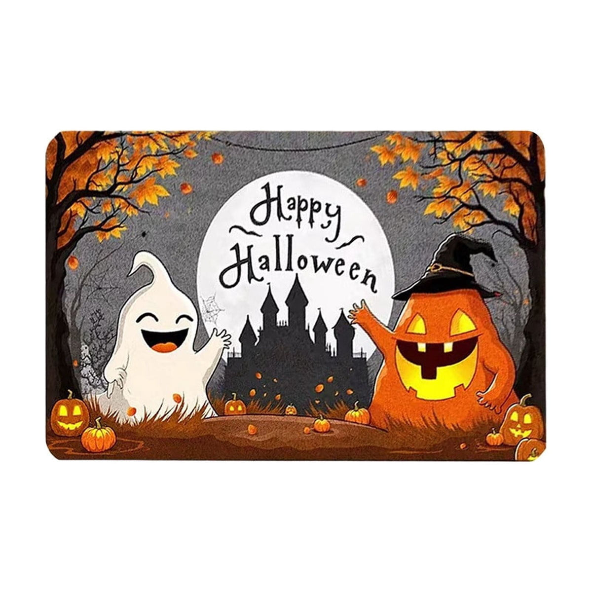 Halloween Wreath Shaped Rugs, Soft Indoor Mat for Entryway, Kitchen, Halloween Party, Pumpkin Witch Spooky Home Decor, 23.62x15.75 Inches