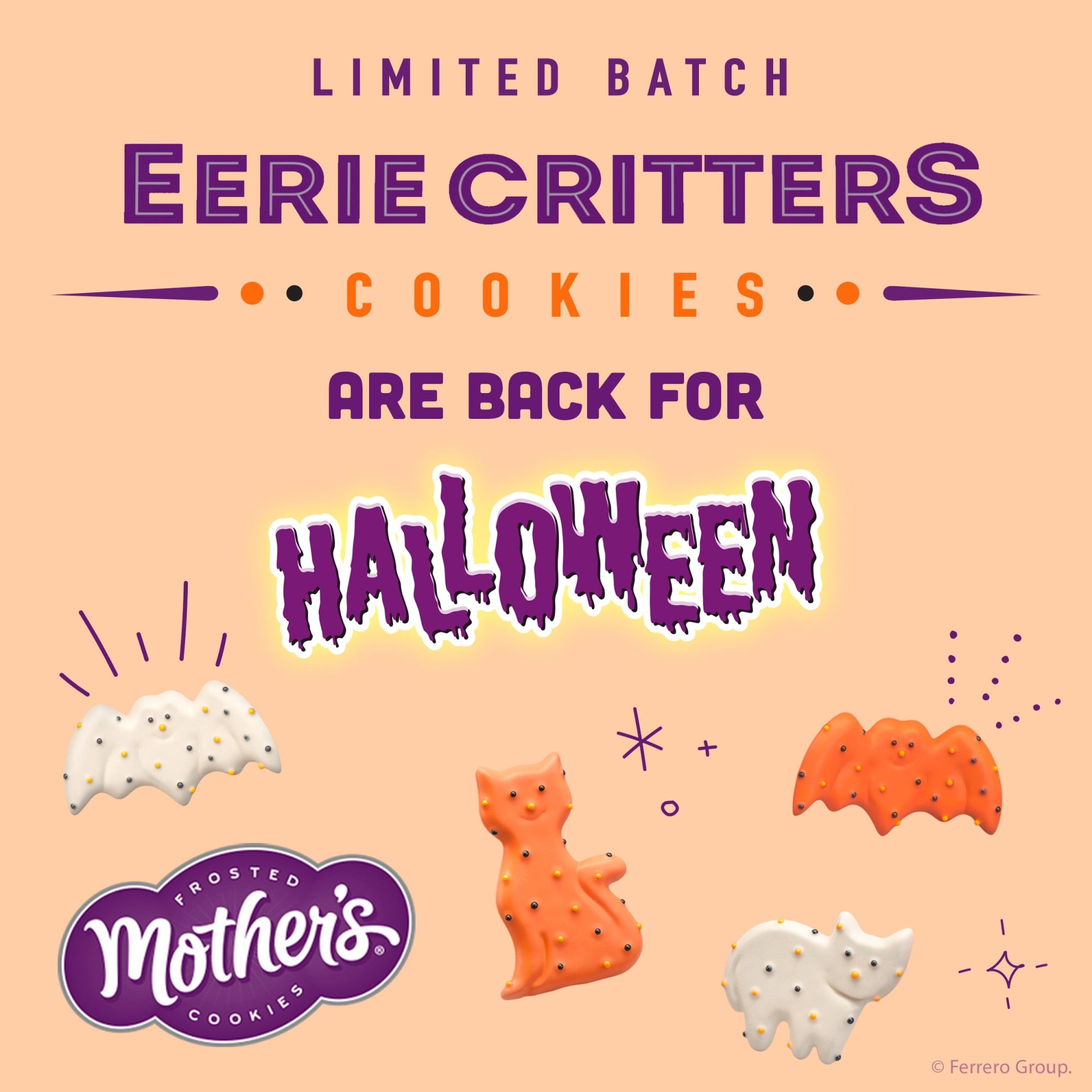 Mother's Eerie Critters, Halloween Snacks, Frosted Animal Cookies, 30 Pack, 0.5 oz Each