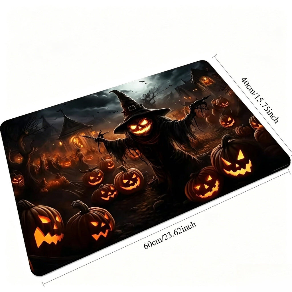 Halloween Themed Doormat Entryway Rug, Spooky Pumpkin Front Door Mat for Trick or Treaters, Non Slip Washable Mat for Indoor and Outdoor, Festive Halloween Floor Decoration for Home