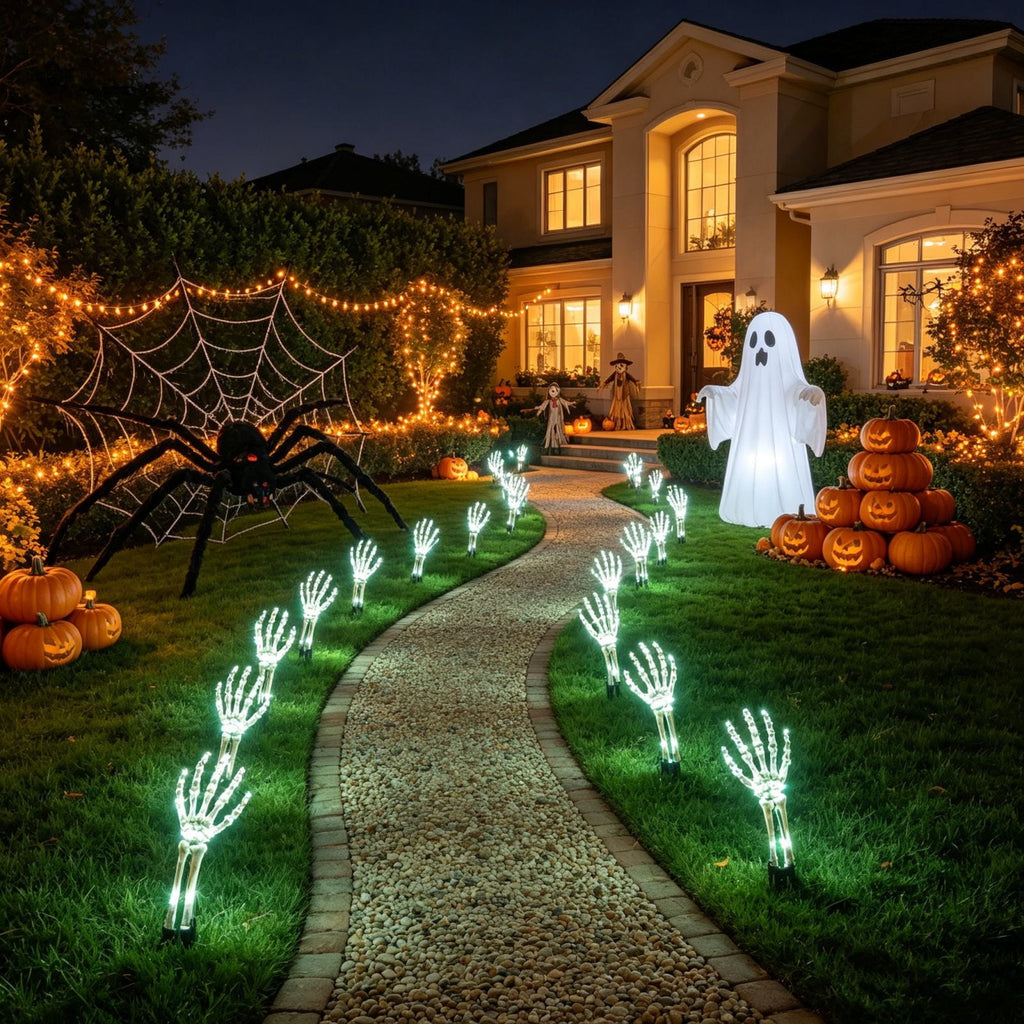 AuroraX Halloween Skeleton Hand Stake Skeleton Hand Solar Light LED Outdoor Battery Operated Waterproof Halloween Decorations for Yard Green