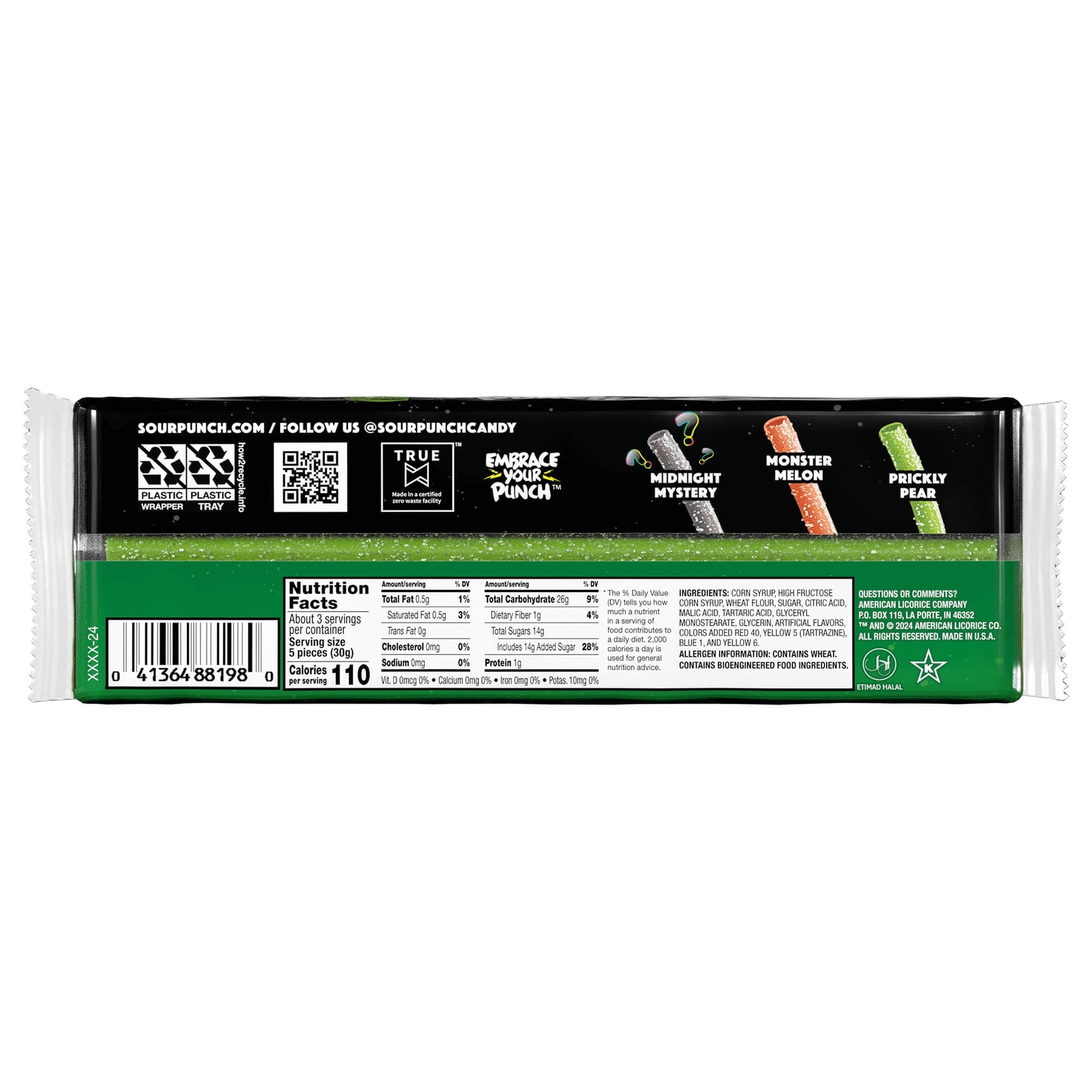 Sour Punch Frankenstraws Halloween Candy 3.2oz Tray