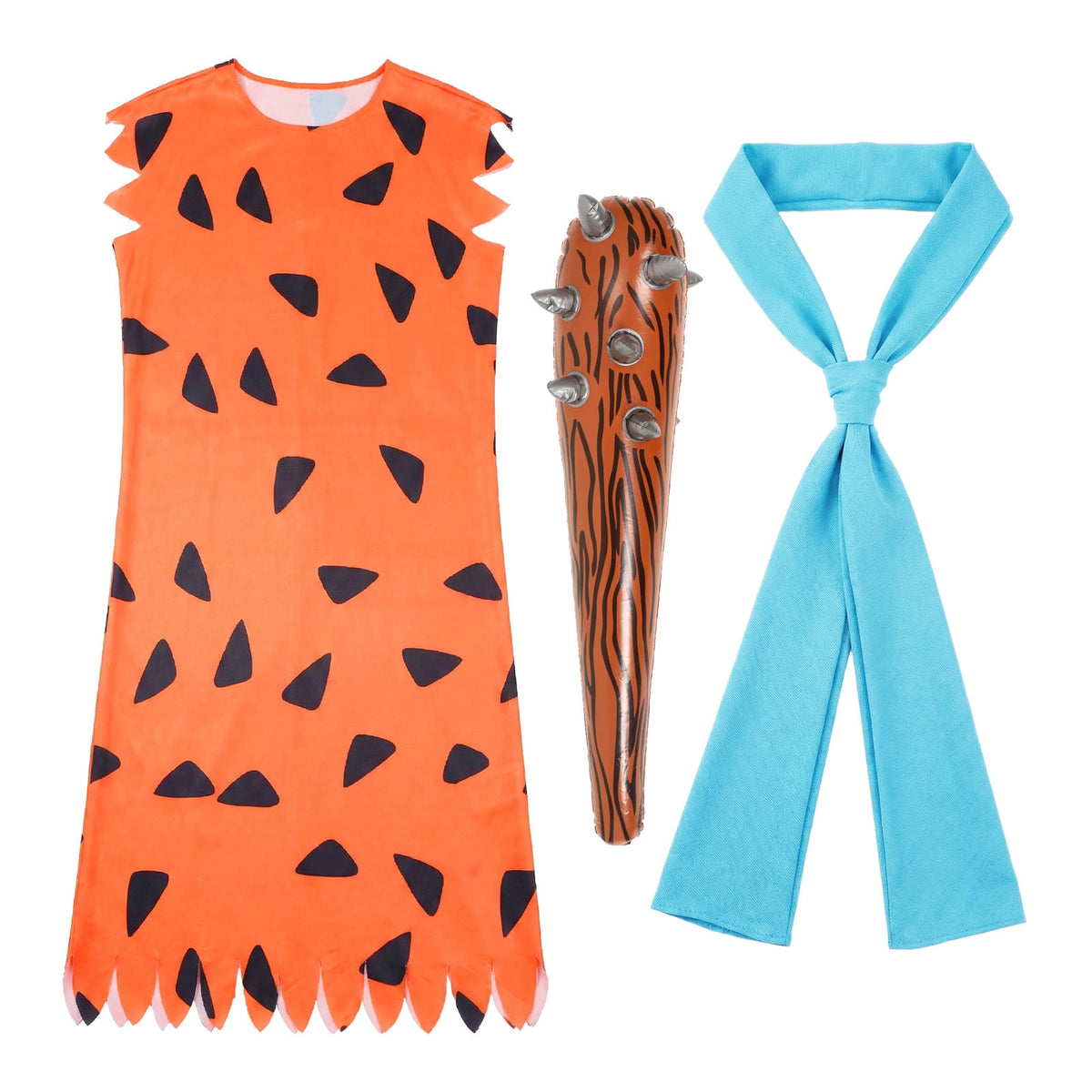 Halloween Men's Costume Adult Caveman Cartoon Style Outfit, Orange & Brown for Cosplay Family Parties