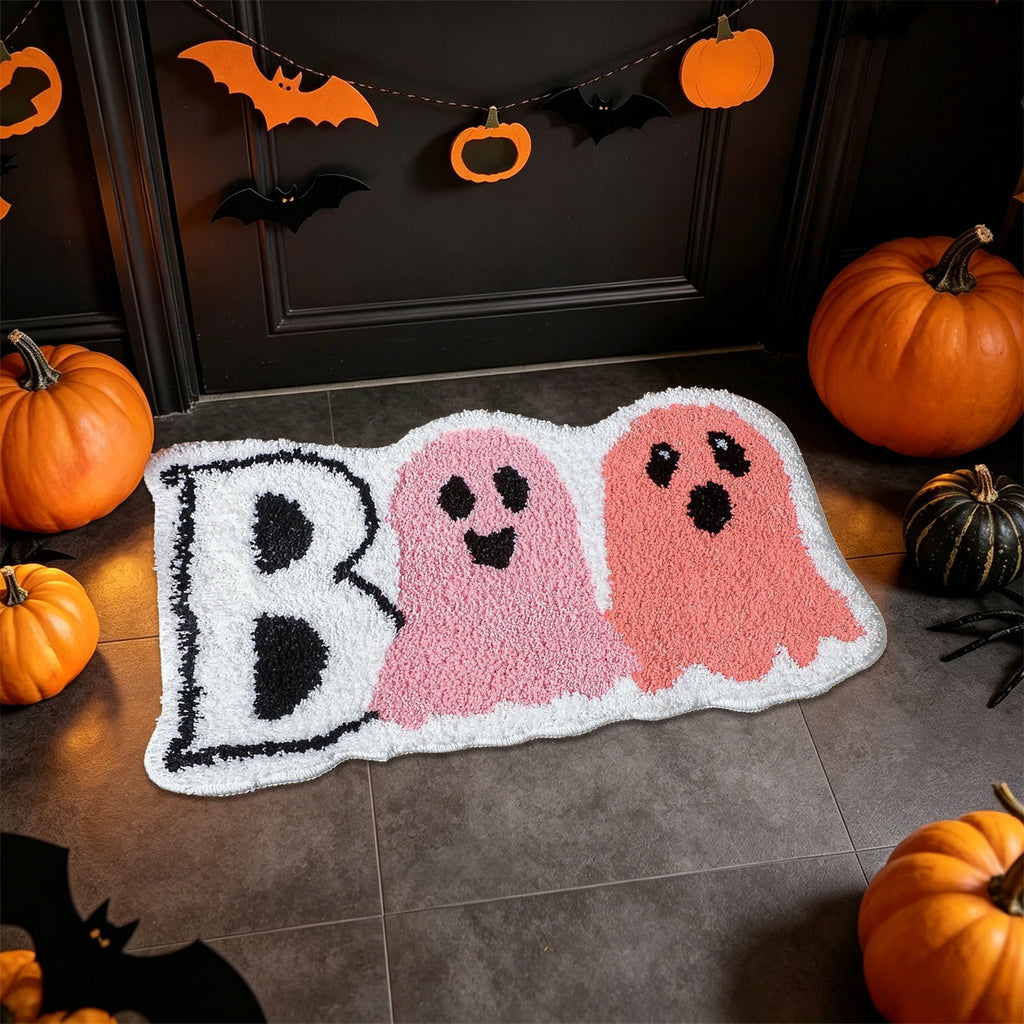 Halloween Bath Mat Ghost Multicolor Irregular Mat 27.56x17.72in Polyester Skidproof & Absorbent for Bathroom Entryway Living Room Halloween Door Mat by MPOISVA