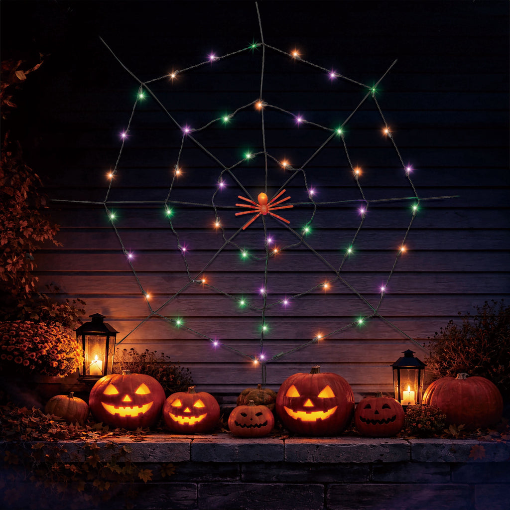 Indoor/Outdoor 50-Count LED Spider Web Lights, Multicolor, 5', Halloween by Way To Celebrate