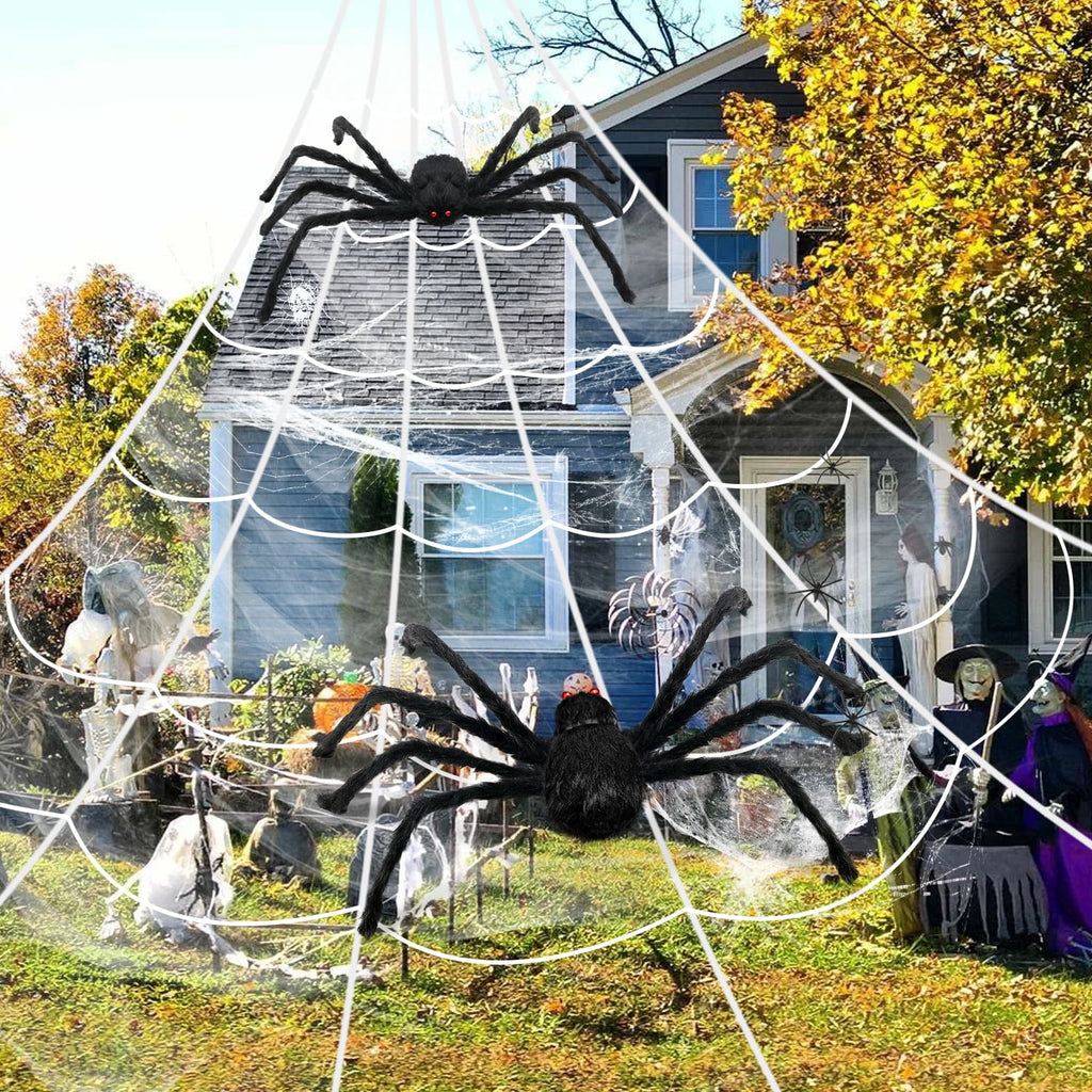 Innens 11.8ft Halloween 144 LED Purple Spider Web Lights with 35" Giant Spider Light up Cobweb Halloween Decorations for Indoor Ourdoor Garden Yard Home Patio (Black, 1Pc)