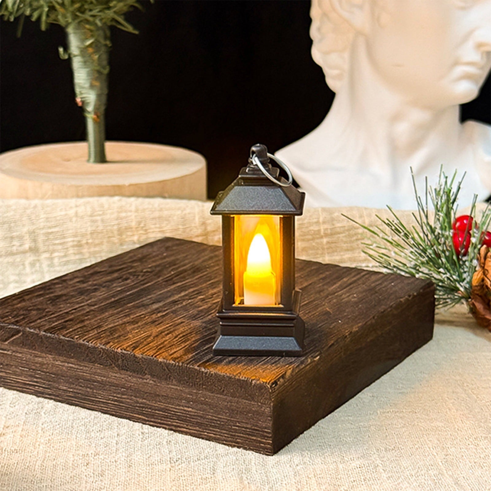 KOYPTL 8 Pcs Black Lanterns Decorative Indoor Mini Battery Operated Lanterns with Flameless Candle,Christmas Table Decorations Hanging Ornament for Wedding Table Centerpieces Home Xmas Decor Outdoor