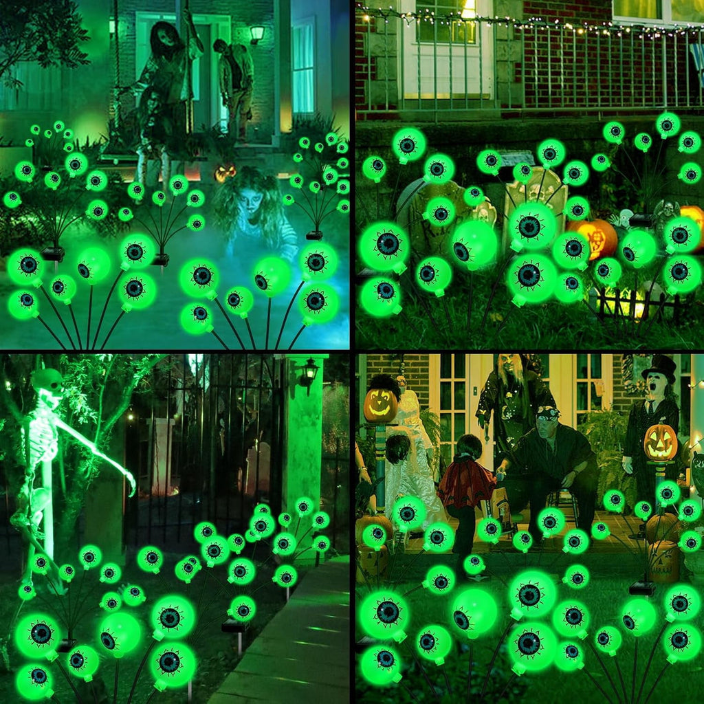 Morfone Halloween Decorations Outdoor, 2 Pack 12 LEDs Solar Scary Eyeball Lights, Waterproof Eyeball Swaying Firefly Lights, Halloween Path Lights for Garden Yard Party, Green