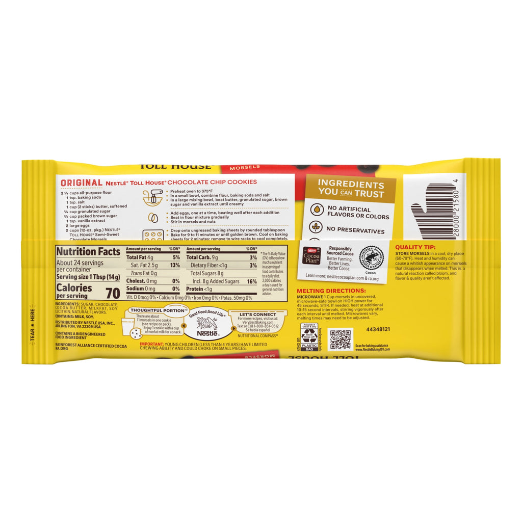 Nestle Toll House Semi Sweet Chocolate Baking Chips, 12 oz Bag