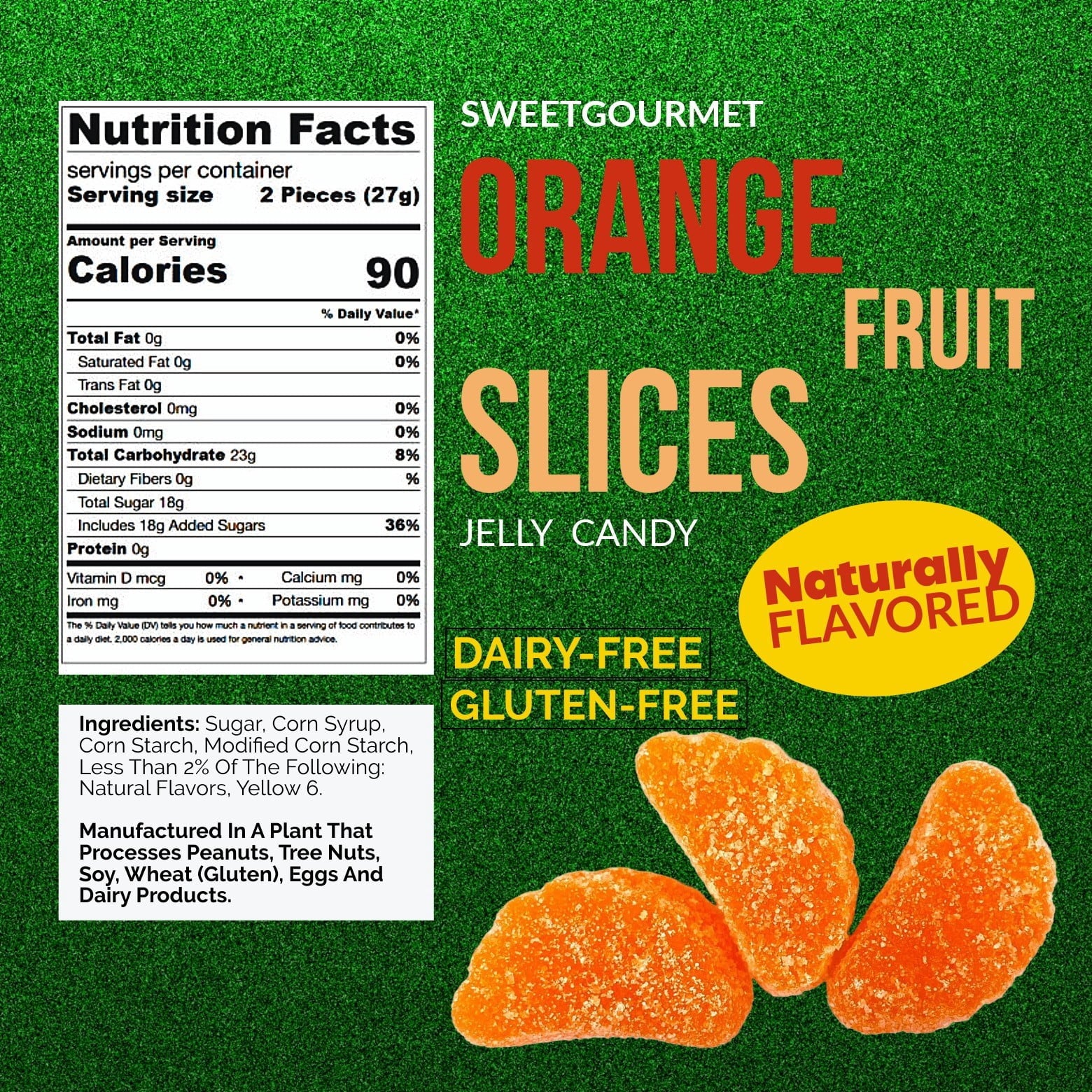 SweetGourmet Orange Fruit Slices, Sugar Coated Jelly Candy, 1-Pound Bulk Bag, Naturally Flavored, Gluten-Free