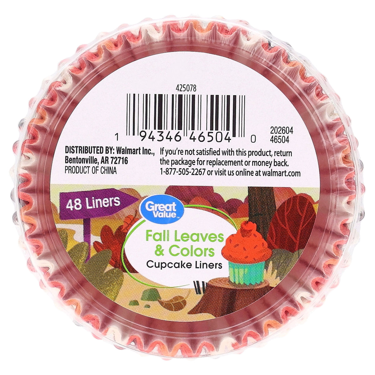 Great Value Fall Leaves and Colors Cupcake Liners, 48 Count