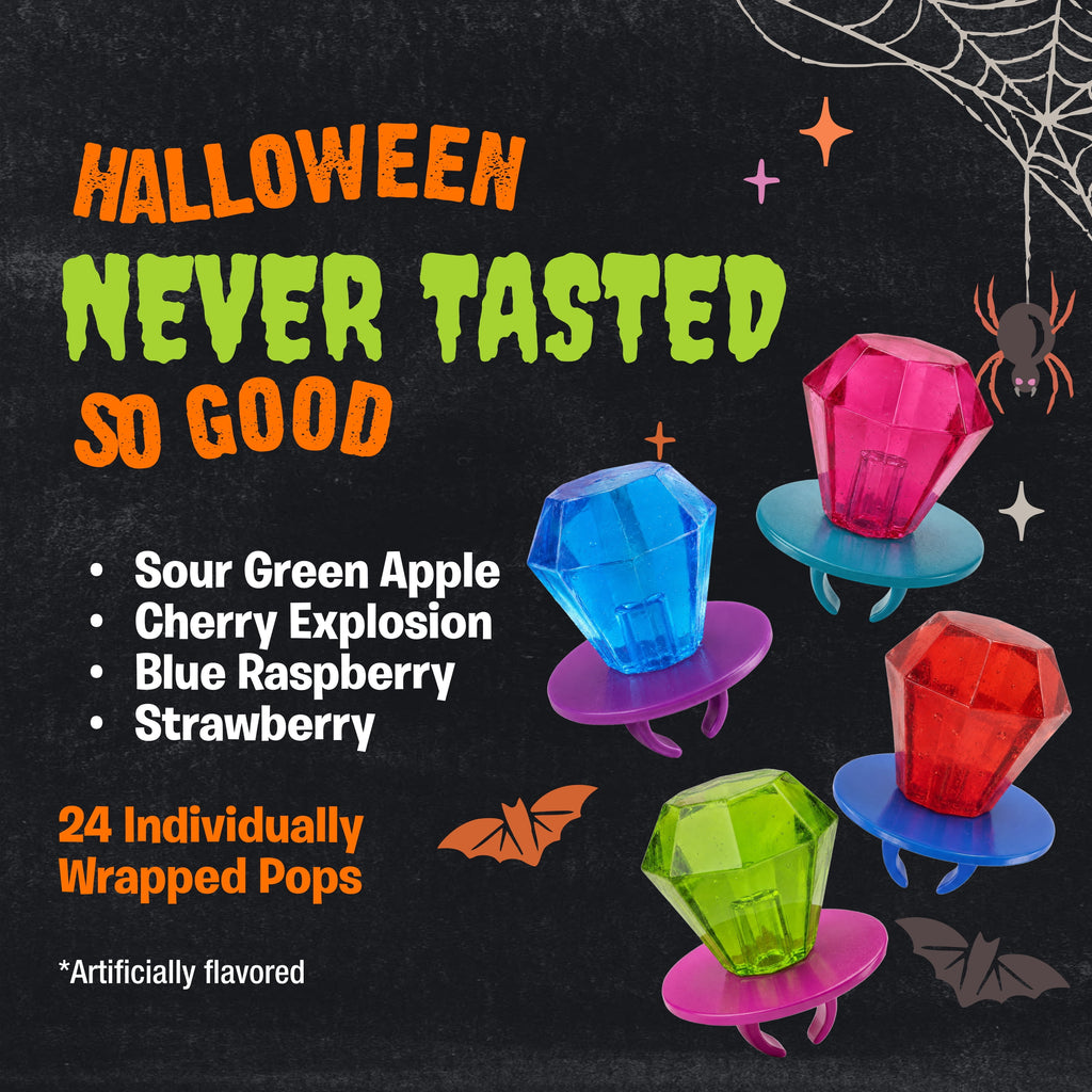 Halloween Ring Pop, Assorted Flavor Lollipops, Display Tray, 8.4 oz, 24 Count Box