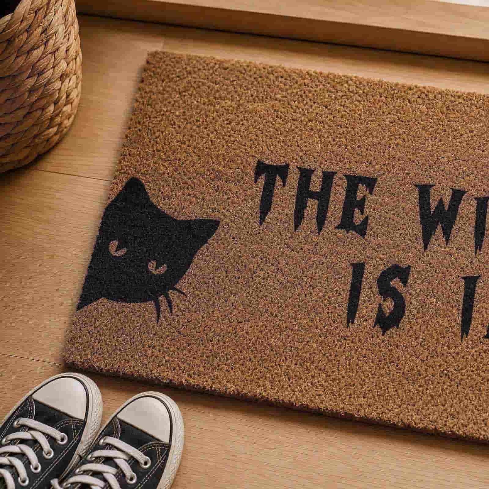 Halloween Black Cat Doormat Outdoor 23x15 Inch, Funny Welcome Mat | Non-Slip PVC Backing, No-bleed Stays Vibrant in Covered Outdoor Areas