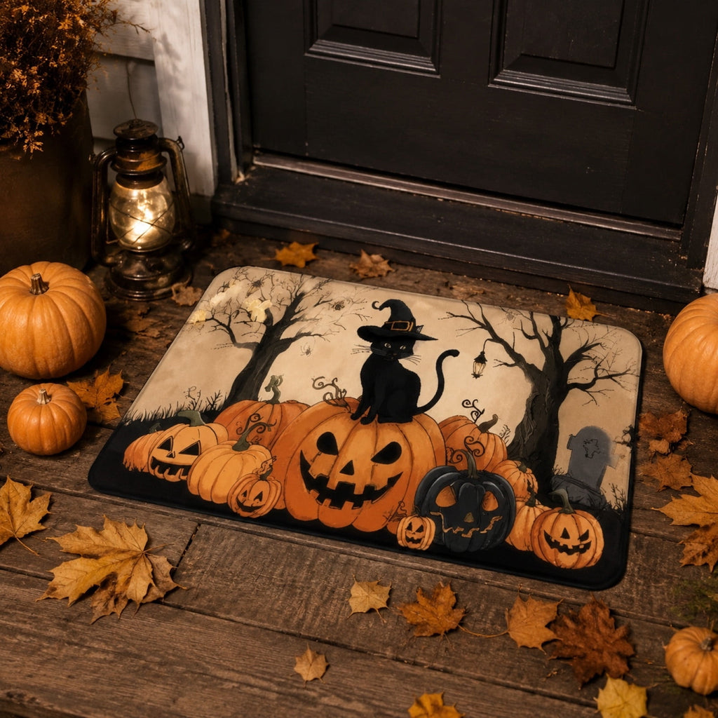 OutmaxHome Halloween Theme Cute Ghost Print Doormat, 15.8x23.6 Inch Non-Slip Absorbent Mat, Easy to Clean, for Front Door, Porch, Farmhouse