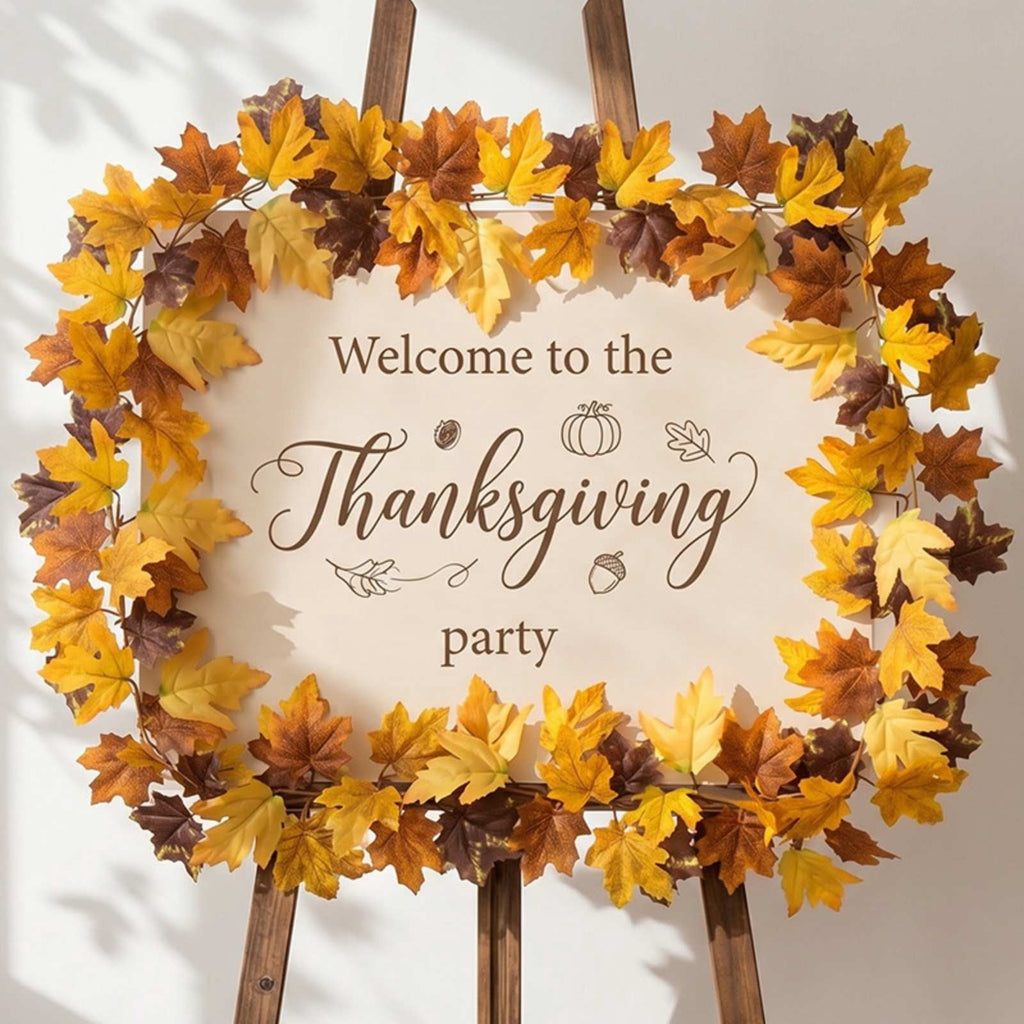WKSCLPAI Halloween Maple Leaf Garland, Fall Vine Wreaths for Autumn Festivities Decor,Seasonal Garlands for Home,Halloween & Fall Decorations