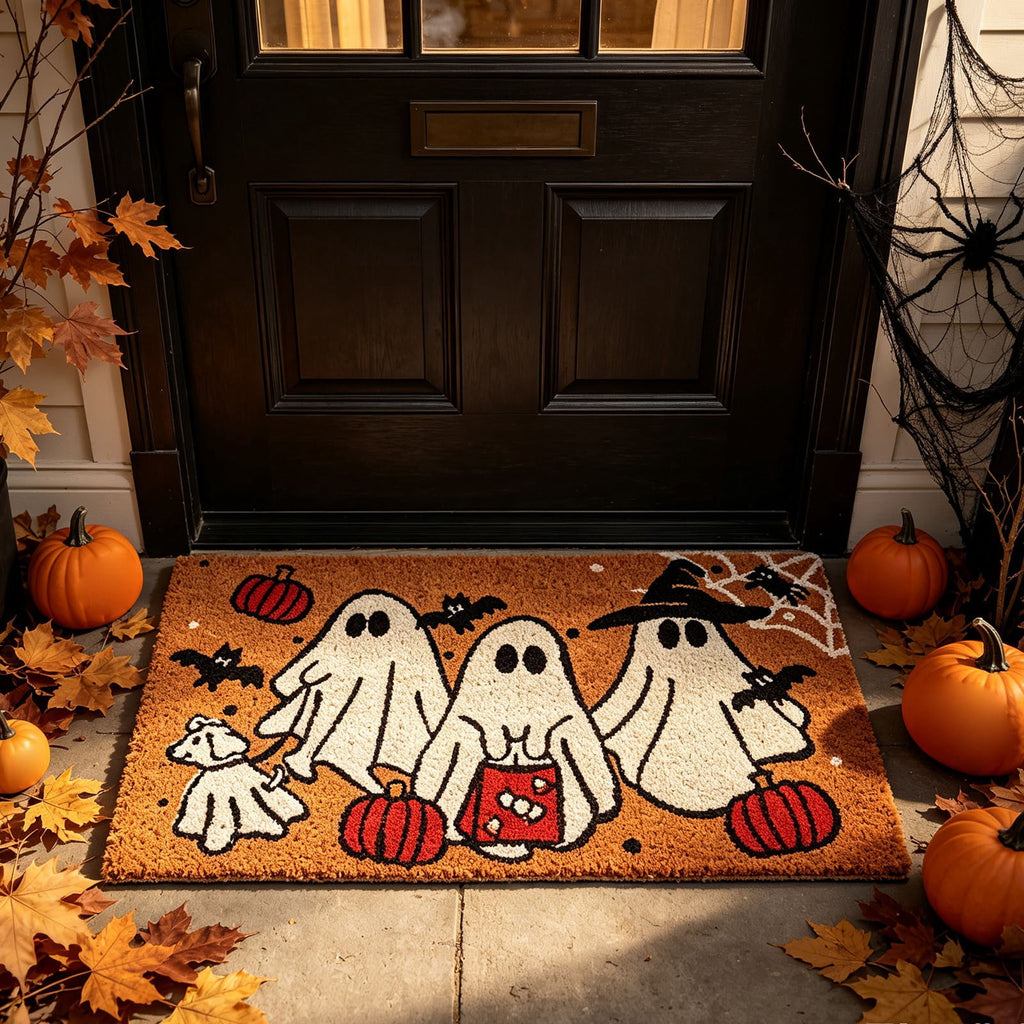Halloween Doormat Vintage Retro Style Mat 23.6x15.7in Secure-Grip Absorbent Coir Look Entryway Rug for Front Porch Indoor Outdoor Decor by OVFUIZ