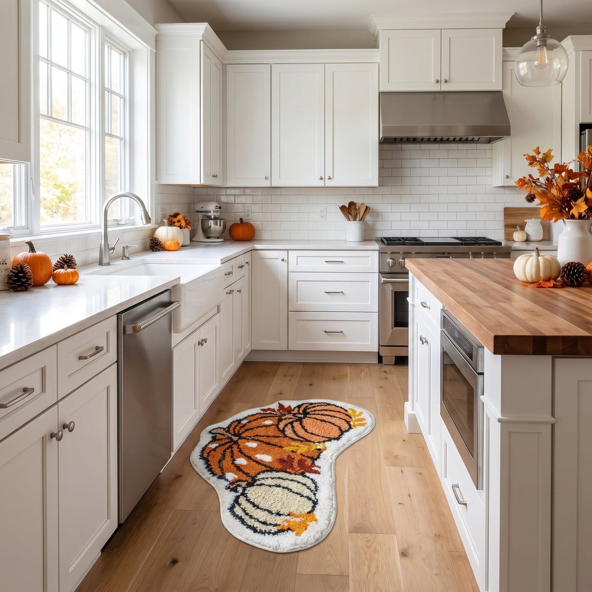 Fall Area Rug Maple Leaf Pumpkin Imitation Wool Mat 27.56x27.56in Polyester Skidproof & Soft for Living Room Bedroom Entryway Fall Doormat by MPOISVA