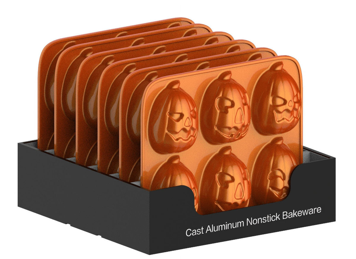 Way To Celebrate Pumpkin Cast Aluminum 6-Cavity Baking Pan, Orange Iridescent