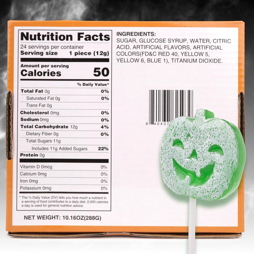 Pumpkin Tattoo Lollipops, Halloween Candy, 24 Count, 10.16 Ounce Box