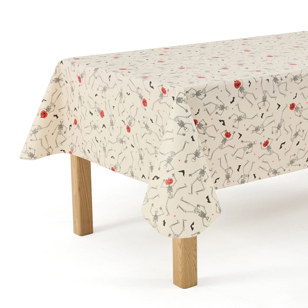 Way To Celebrate Halloween PEVA Tablecloth, For Table 60" x 84" - Skeleton Pumpkin Head Toss