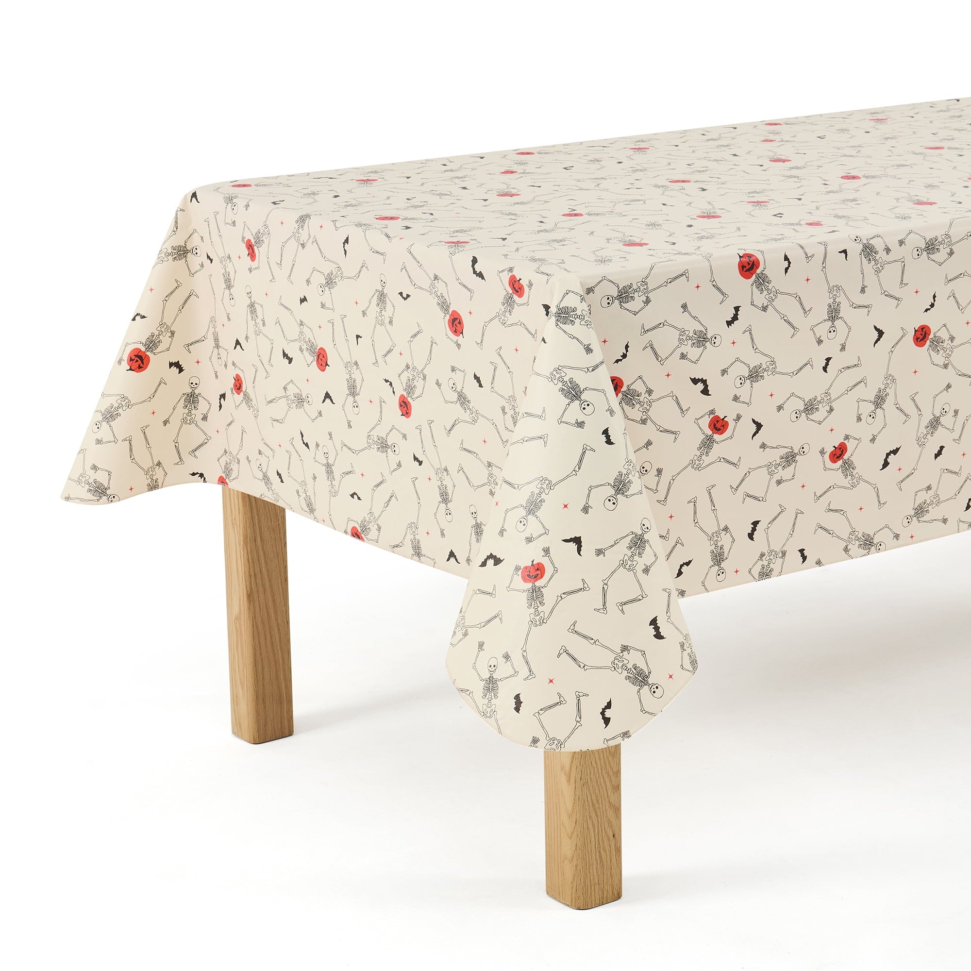 Way To Celebrate Halloween PEVA Tablecloth, For Table 60" x 84" - Skeleton Pumpkin Head Toss