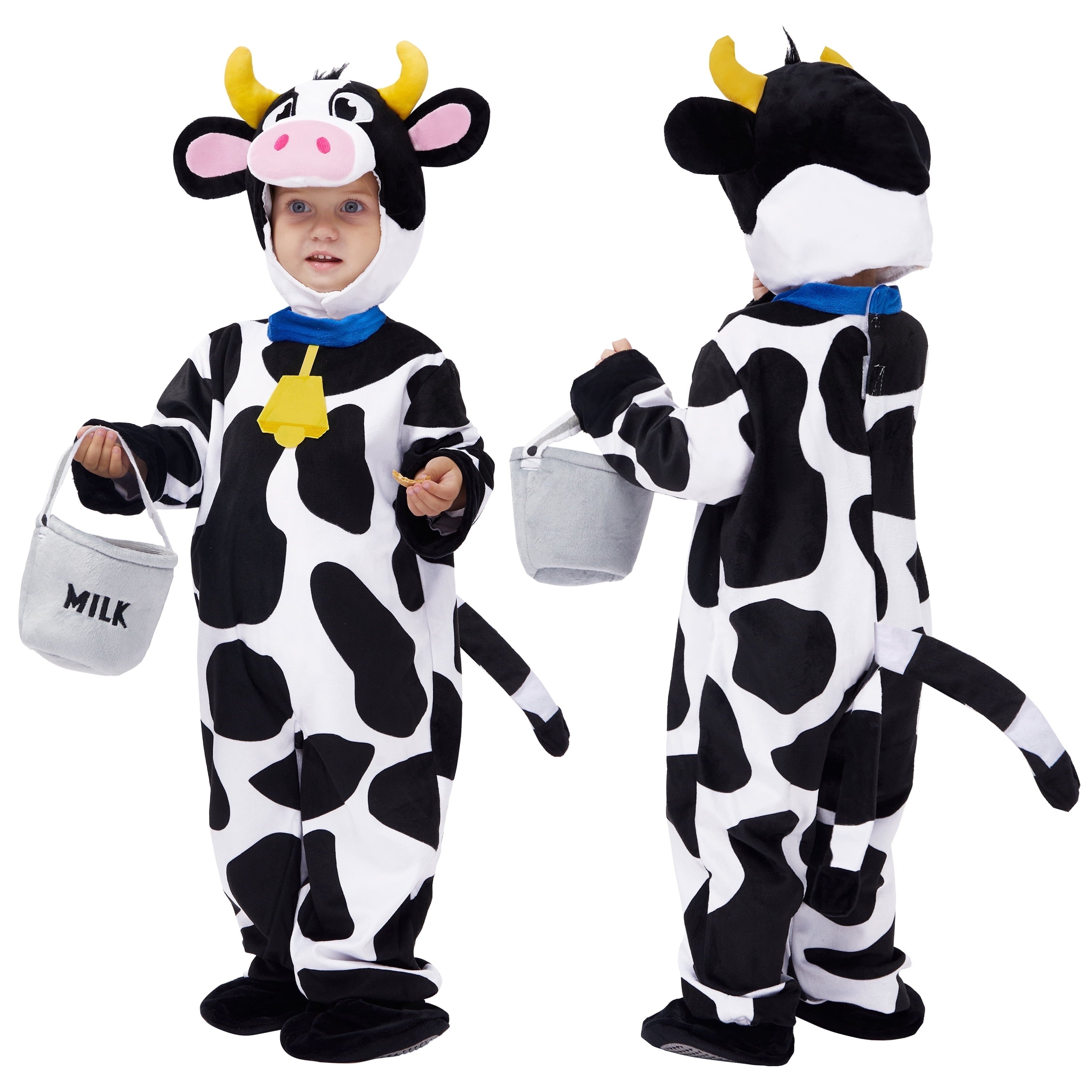 Joyfy Baby Cow Costume with Milking Bucket for Toddler, Kids Halloween Farm Party Dress up Role Playing Cosplay 0-5 Years