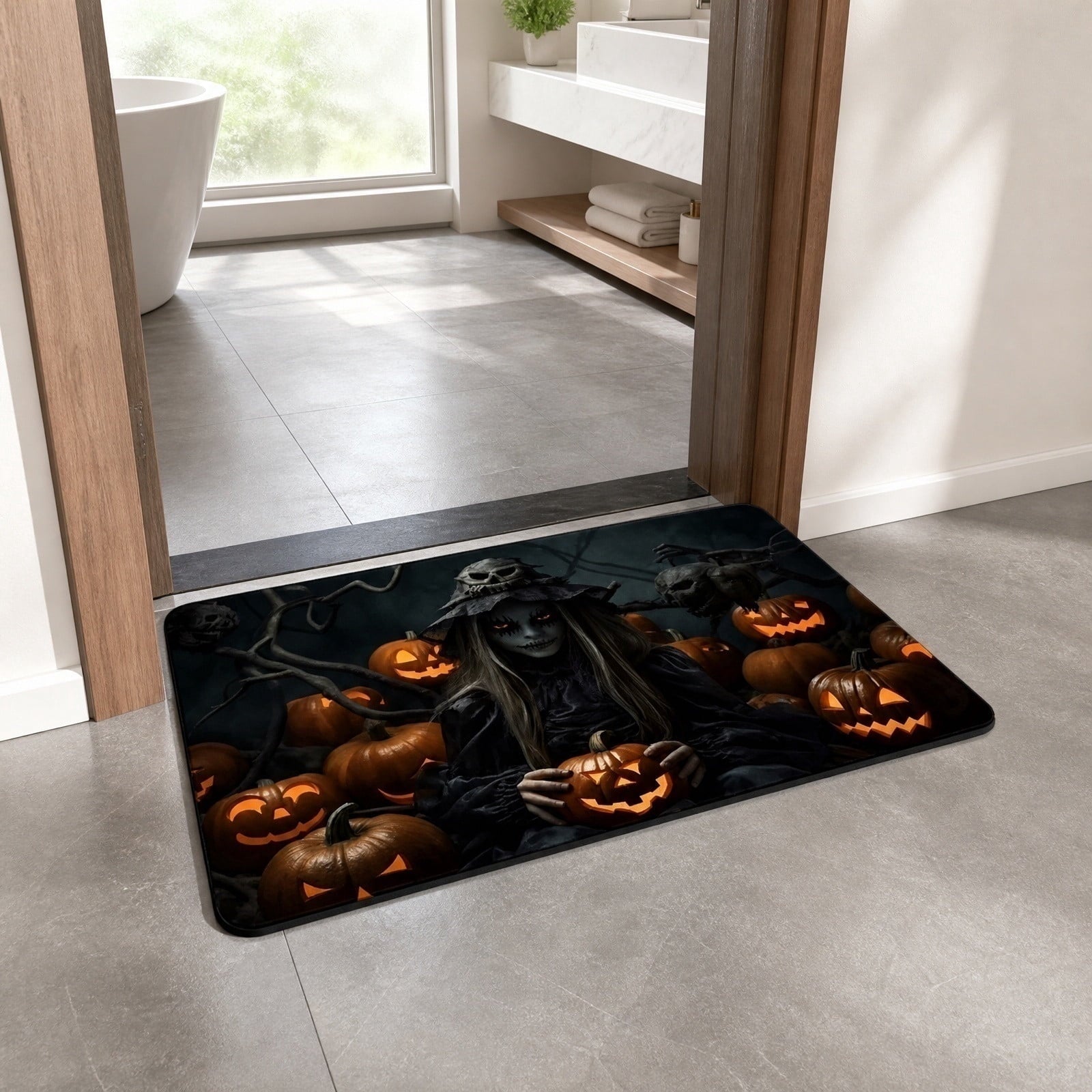 OutmaxHome Halloween Theme Cute Ghost Print Doormat, 15.8x23.6 Inch Non-Slip Absorbent Mat, Easy to Clean, for Front Door, Porch, Farmhouse