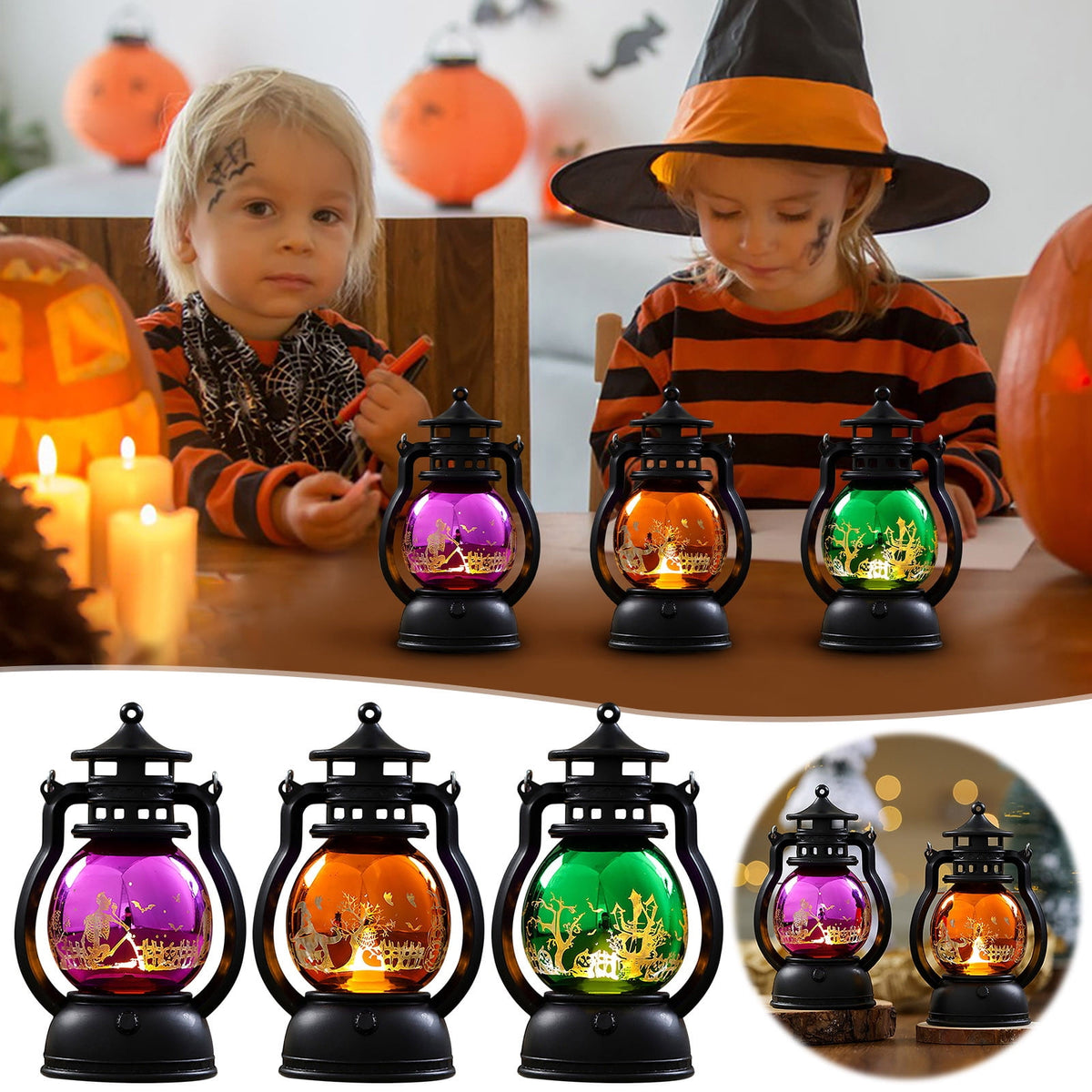NSESSHome Halloween Pumpkin Lantern with LED, Portable Jack-O-Lantern for Halloween, Vintage Halloween Lamp Handheld Lantern Oil Lamp for Halloween Decorations Indoor and Outdoor