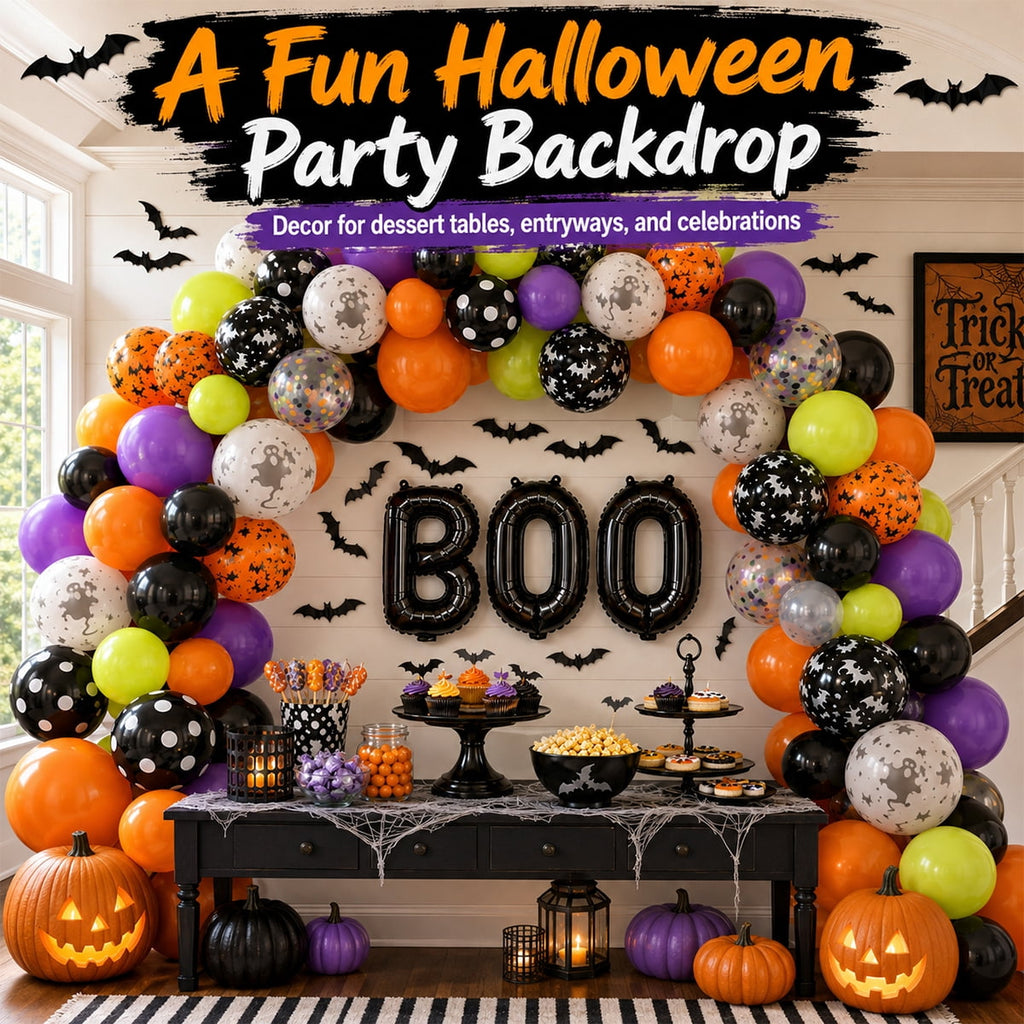 Halloween Balloons, Latex Arch Garland Kit With BOO Foil Confetti Balloons Bat Decoration Set for Halloween Party Decorations 92Pcs