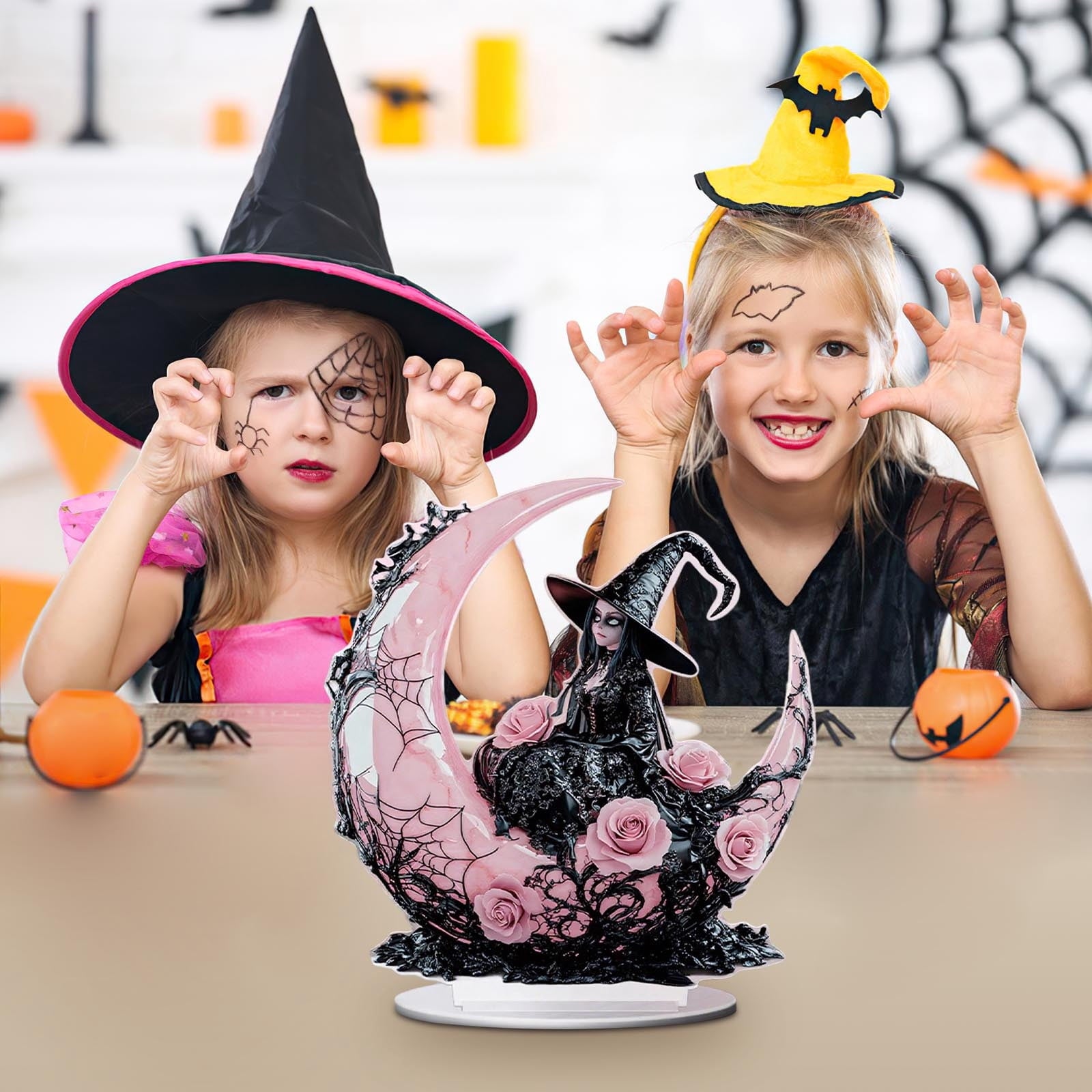 Mauxuk Halloween Black Witch Acrylic Decor - Gothic 2D Tabletop Centerpiece for Spooky Party, Haunting Mantel Decor, Gift for Horror Fans, 8-Inch Tall with Stand