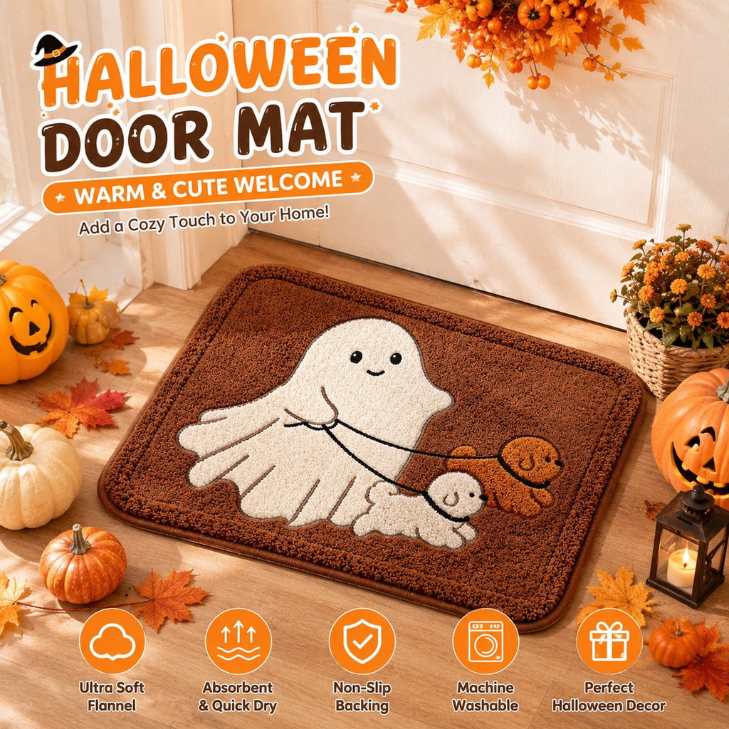 Halloween Bath Mat Ghost Multicolor Irregular Mat 27.56x17.72in Polyester Skidproof & Absorbent for Bathroom Entryway Living Room Halloween Door Mat by MPOISVA