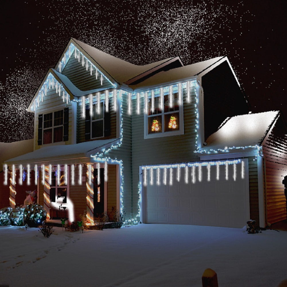 Kwaiffeo Christmas Lights, Meteor Shower Lights 12 inch Rain Falling Icicle Lights for Xmas Tree Halloween Decoration Wedding Party, Christmas Decorations Outdoor Yard, UL Plug Warm White