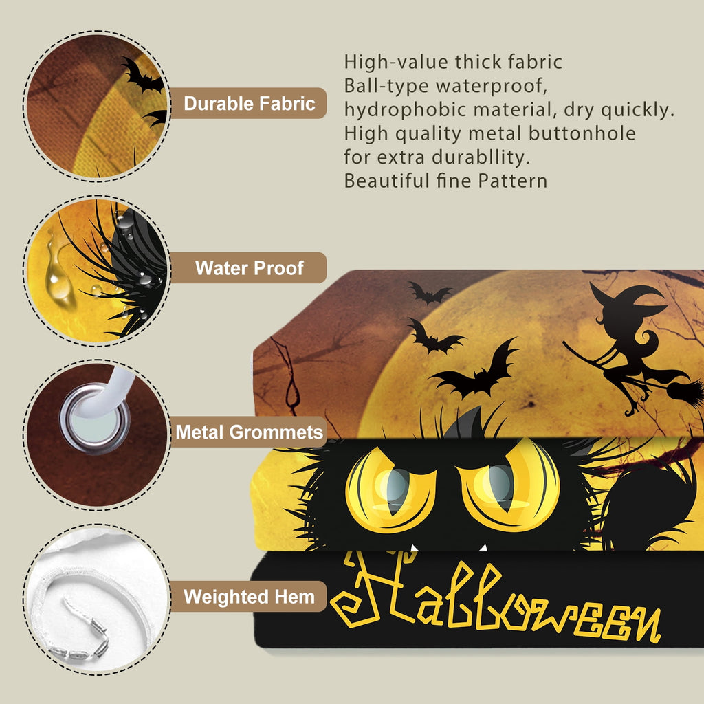 Seasonwood Halloween Shower Curtain,Spooky Halloween Black Cat Shower Curtain,Waterproof Halloween Bathroom Decor with 12 hooks,72"x72"