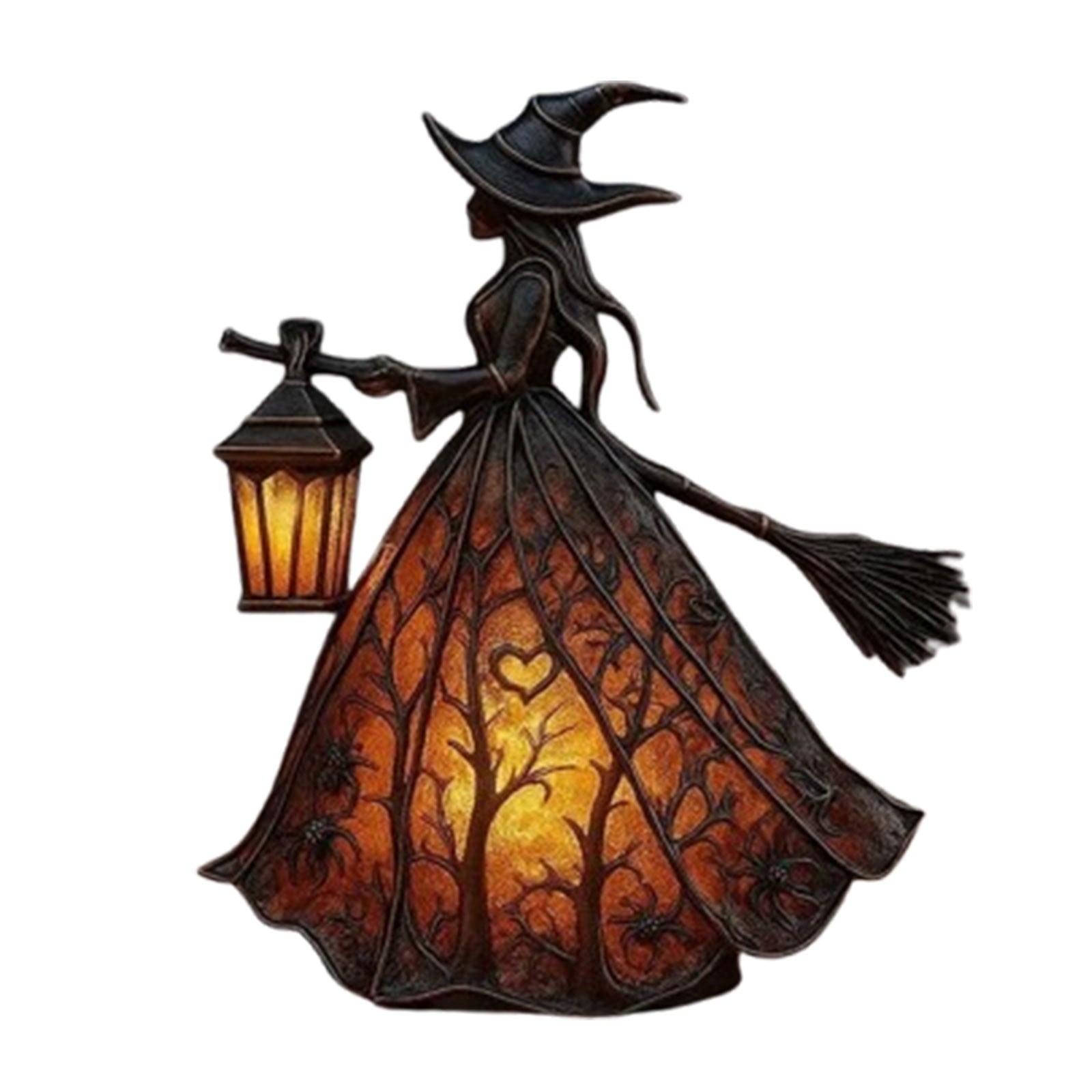 Halloween Witch Lamp,Stained Gothic Witch Hat Led Lamp for Stained Glass Inspired, Spooky Decorative Standing Night Light,Unique Halloween Party Lighting Decorations Door for Indoor