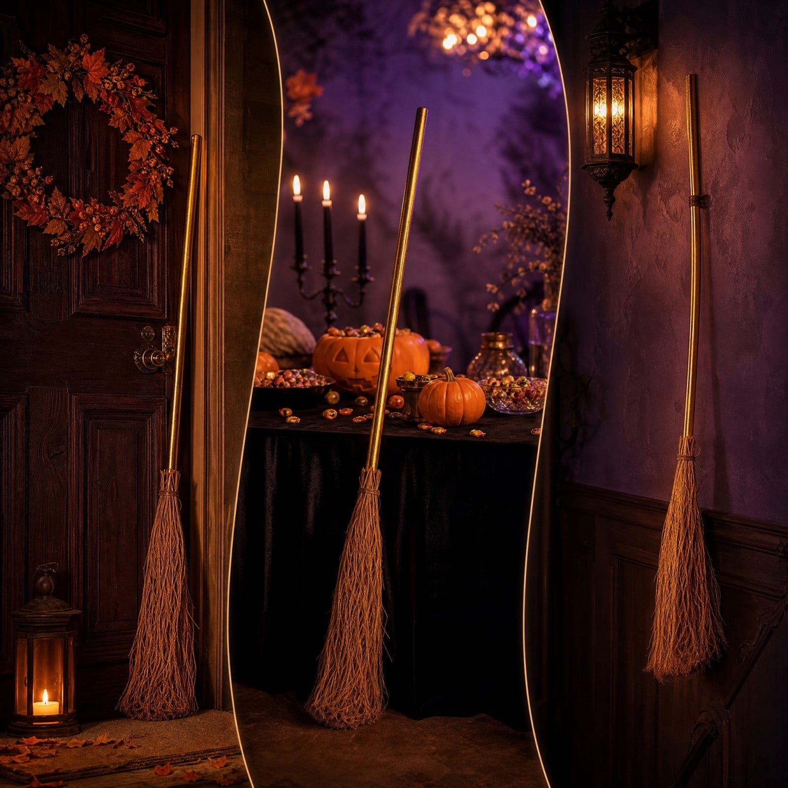 Halloween Decoration Indoor, 5.5 Ft Giant Light-Up Witches Broom, Rustic Halloween Decor for Porch, Yard, Front Door