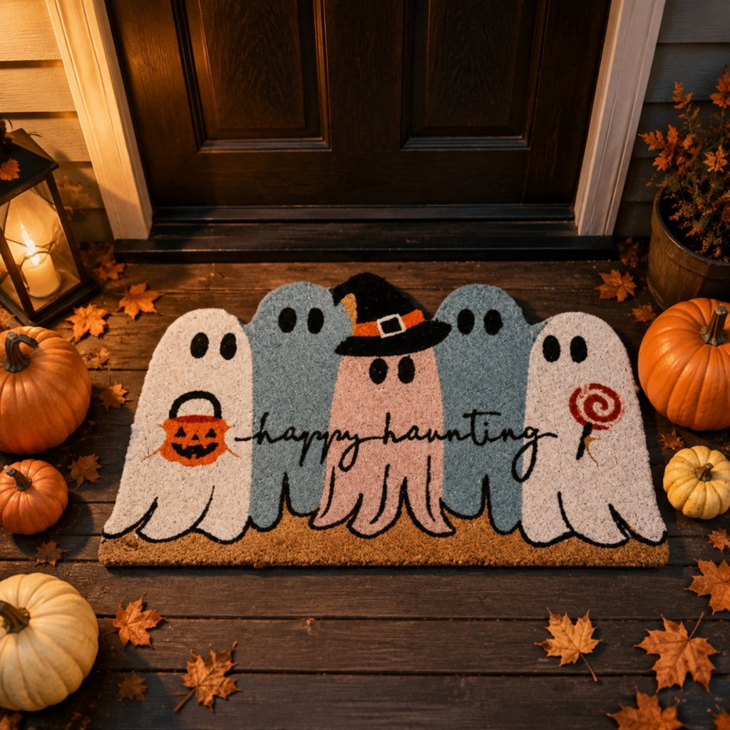 Lypsnake Patchwork Ghost Shaped Doormat,Vintage Stitched Fluffy Fabric Ghost Mat, Halloween Floor Carpet for Front Door Entrance Shower Room Fireplace Farmhouse Layout